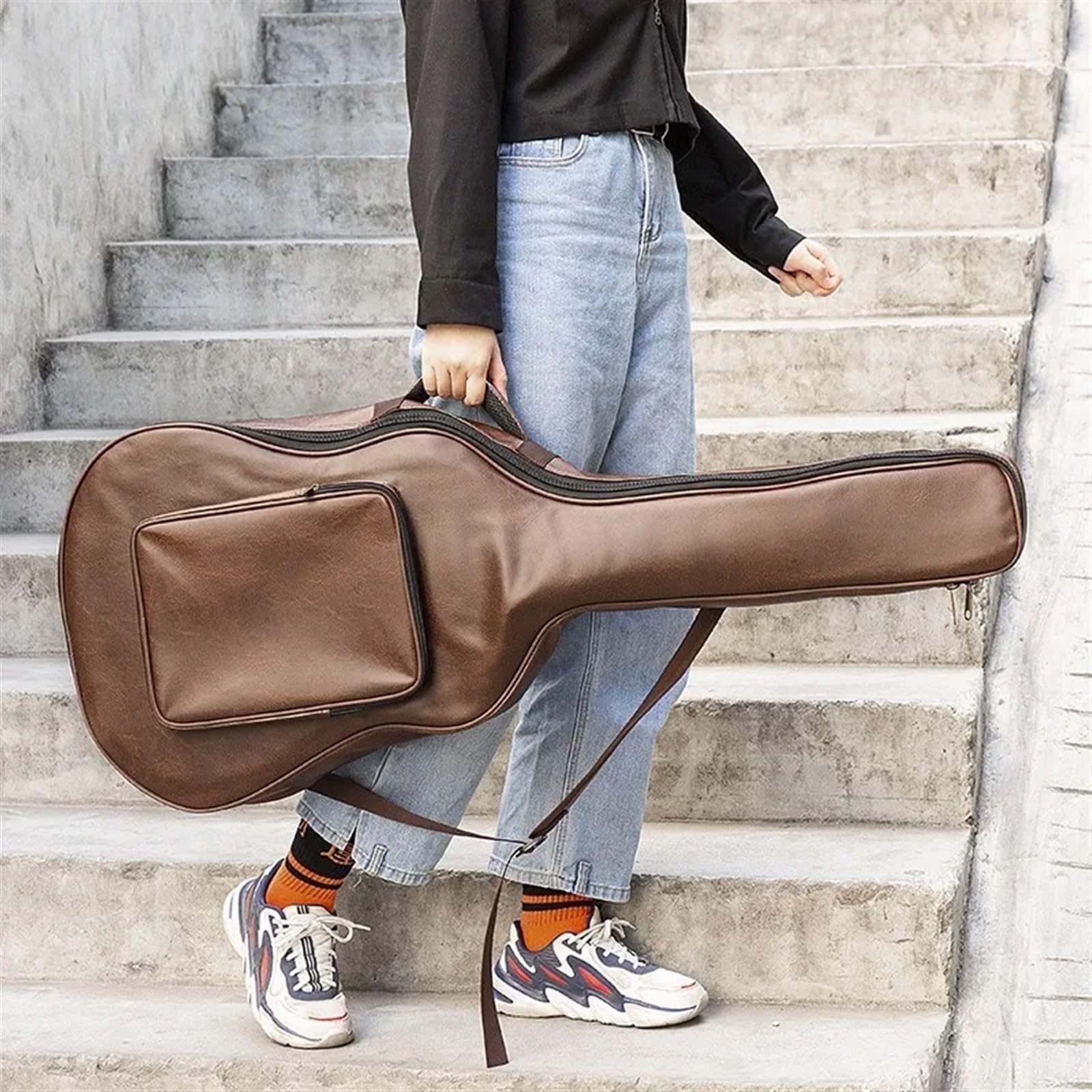 Gitarrentasche Klassischer Gitarren-Rucksack aus wasserdichtem, verdicktem PU-Leder, 40/41 Zoll, Tragetasche for Gitarrenkoffer, Zubehör for Musikinstrumente(Black)