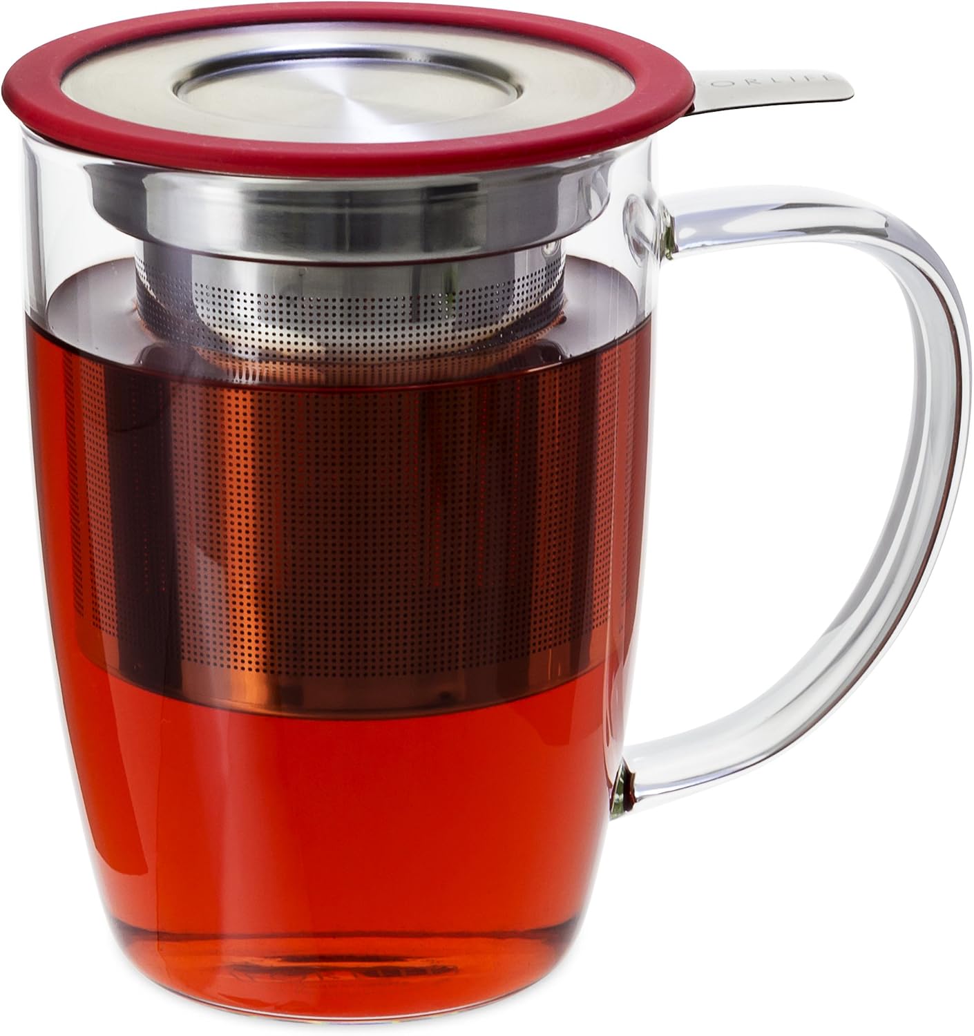 FORLIFE NewLeaf Glass Tea 16-Ounce Mug with Infuser and Lid, Red