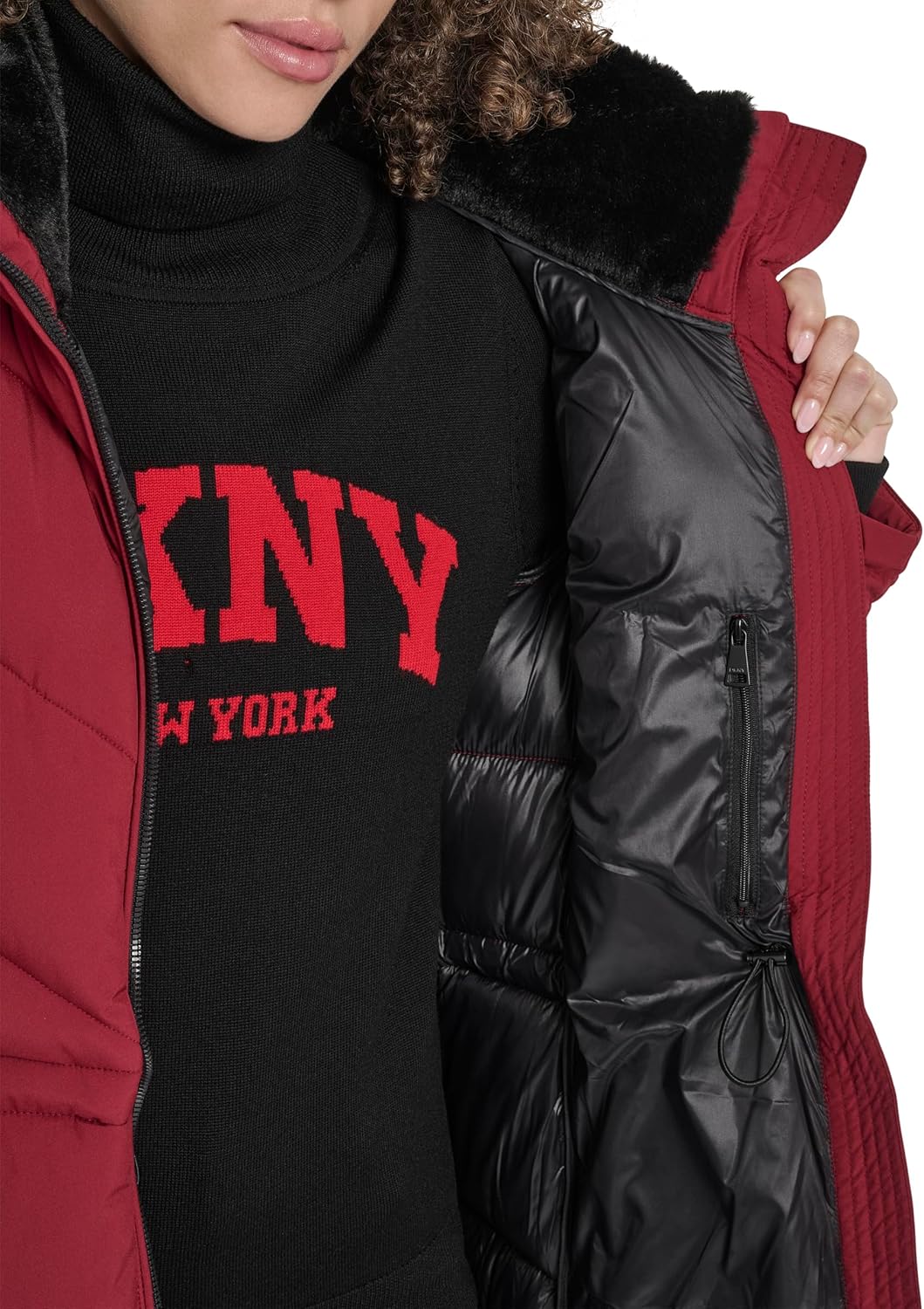 DKNY Women's Walker-length Puffer Coat With Hood and Adjustable Internal Drawcord – Quilted Long Winter Jacket - Image 5