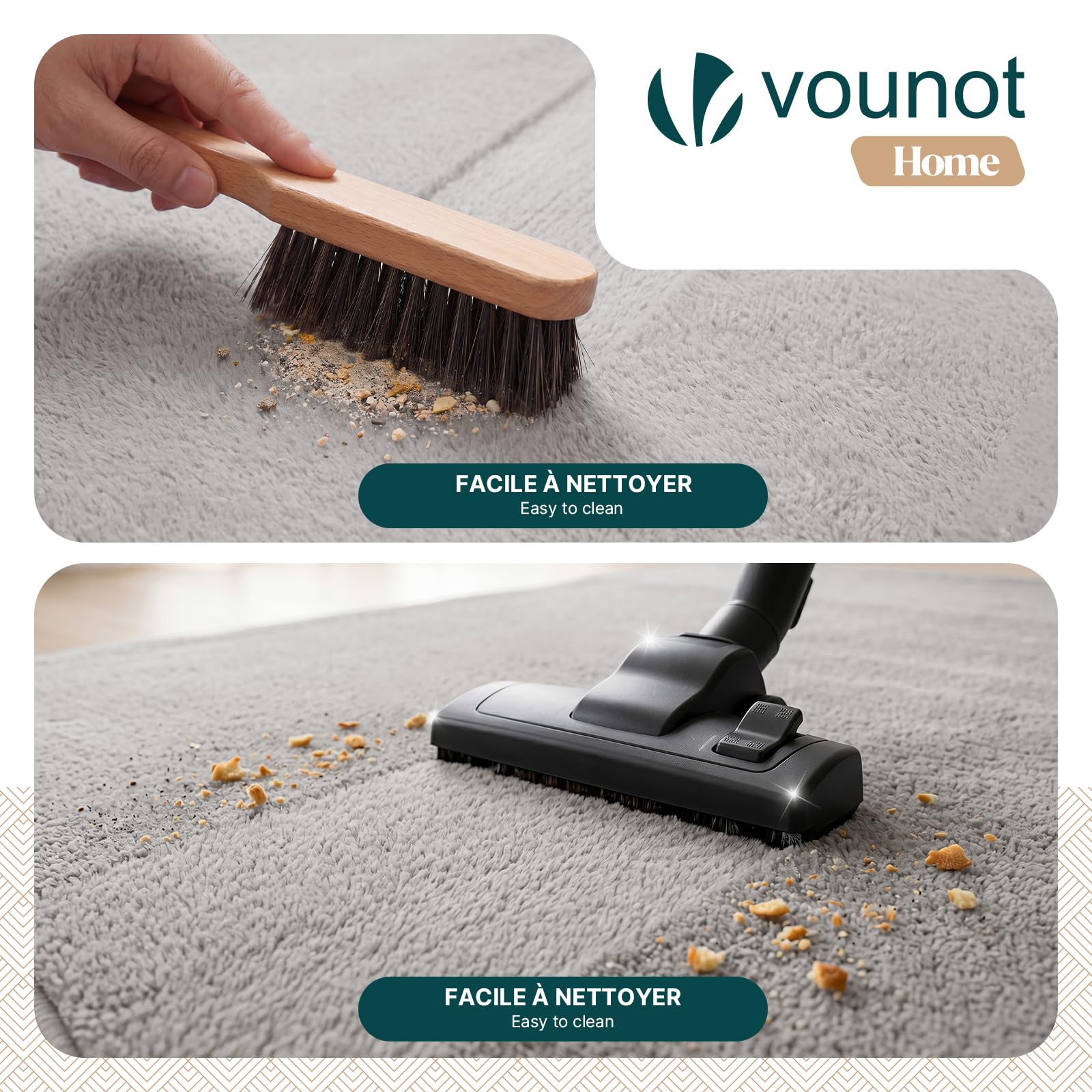 VOUNOT® Tappeto Morbido a Pelo Corto 200x300 cm, per Salotto e Camera da Letto, Lavabile in Lavatrice, con Doppio Sistema Antiscivolo, Stile Moderno, Grigio