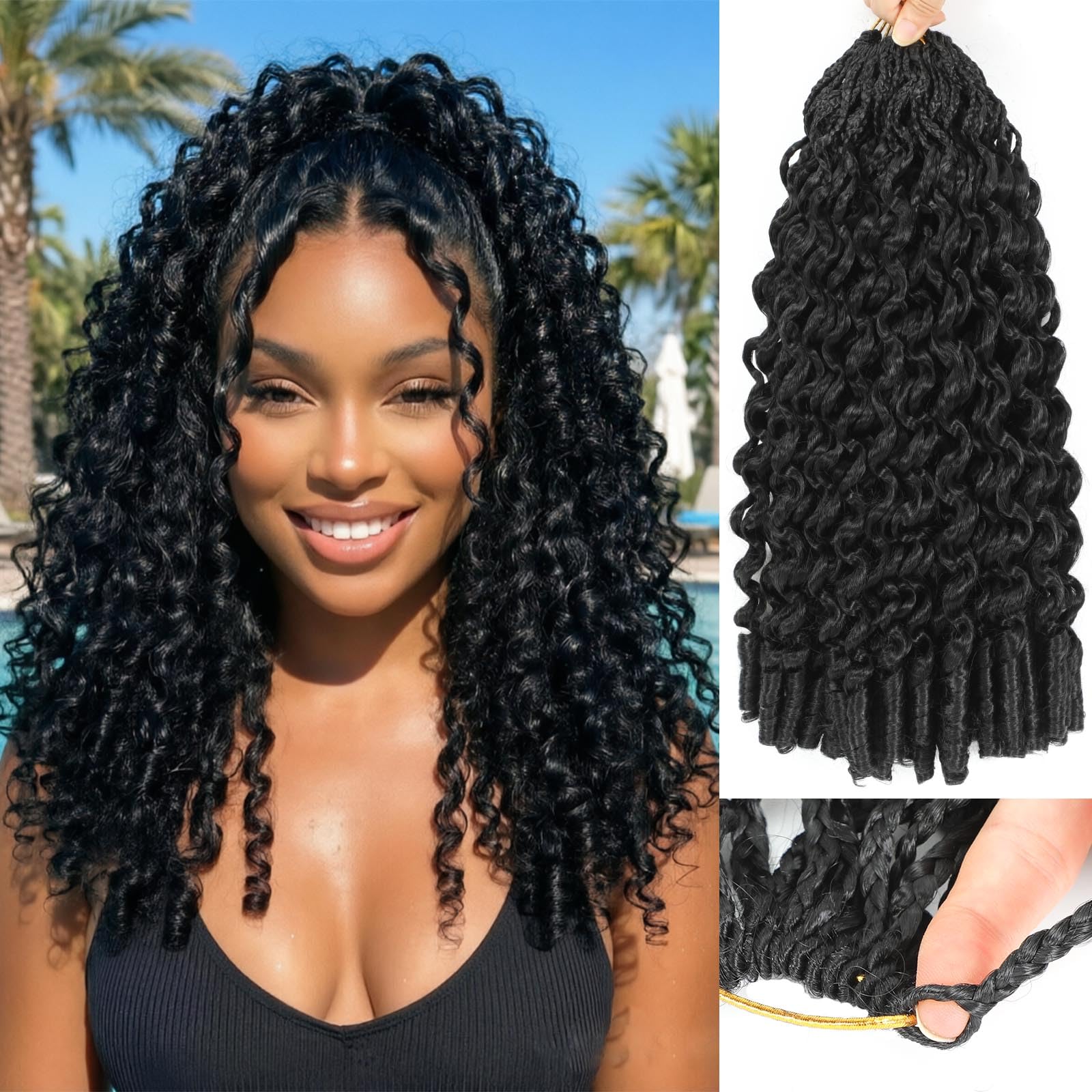Burmese Curly Crochet Hair 120 Strands Pre-Looped 12 Inch 8 Packs #1B