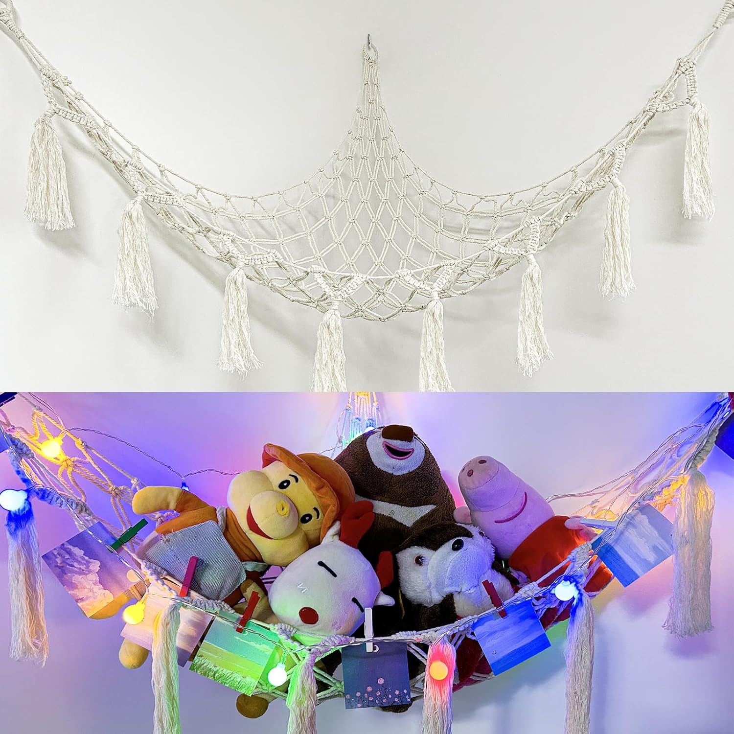 Stuffed Animal Storage.FUNCYboo stuffed animal net With LED Light-Large Suitable for Bedroom.Stuffed animal net or hammock