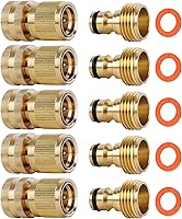 SHOWNEW Solid Brass Garden Hose Quick Connectors 3/4" GHT Thread - Leak-Proof Male Female 5-Pack for Easy Hose Connections