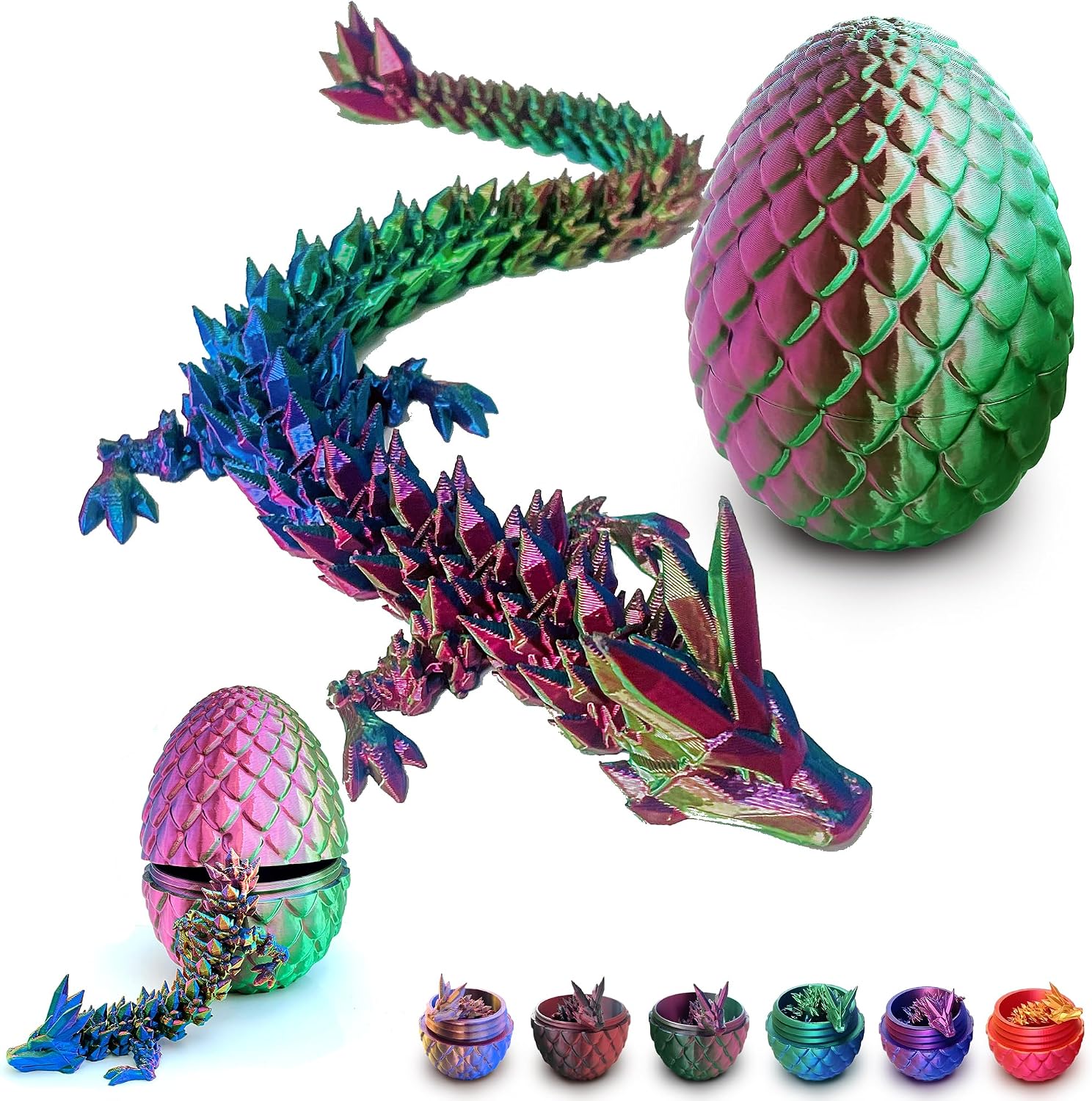 3D Printed Dragon Eggs with Dragon Inside, Articulated Crystal Dragons in Egg, Dragons Fidget Desk Toys for Boys Girls Kids,12 Inches (Tri-Color RGB)