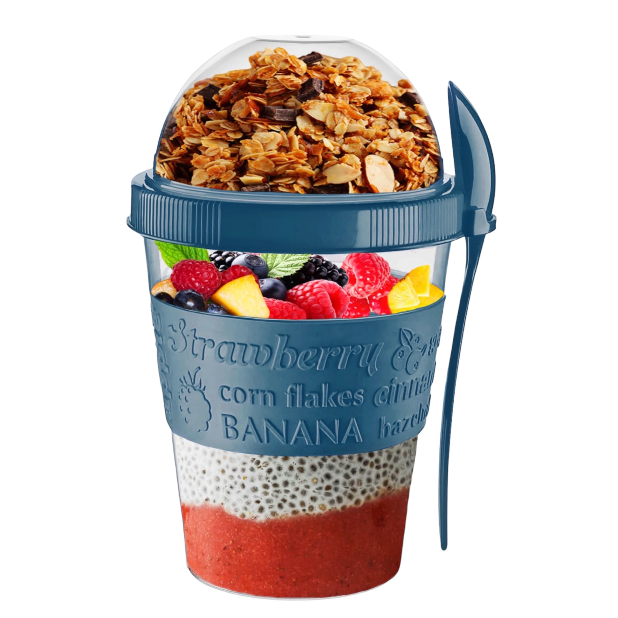 VL Yogurt Pots Spoon Reusable 600ML Overnight Oats Muesli Cup with Lid BPA free Breakfast Cereal To Go Dishwasher Safe Snack Lunch Oatmeal Jars Travel Meal Food Container 20 oz (Glacier Teal)