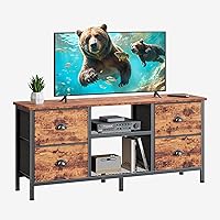 Furologee 43 Inch TV Stand with 4 Drawers, Rustic Brown Entertainment Center Open Shelves for 50" TV Bedroom Living Room