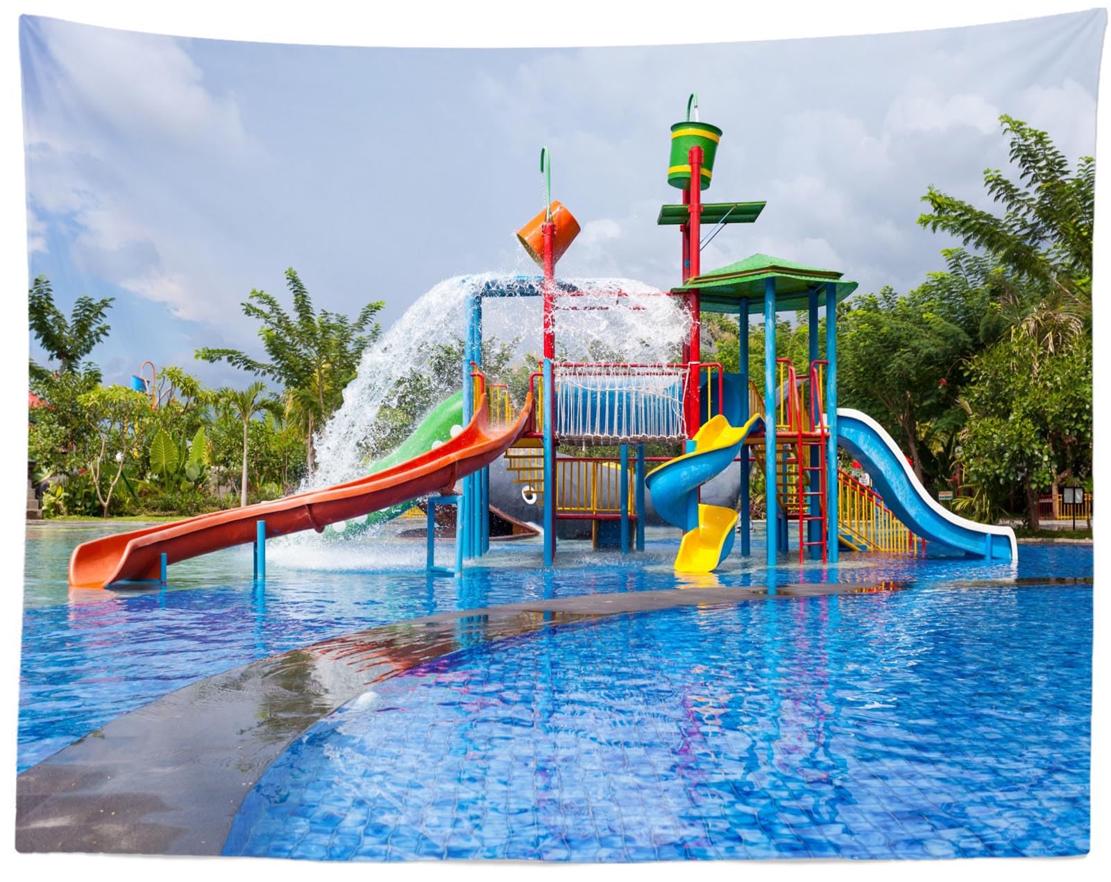 Fotohintergrund Wasserrutschen-Motiv 'Happy Birthday' – 2,1 X 1,5 M, Weicher Stoff, Für Kinderpartys & Sommerfotos