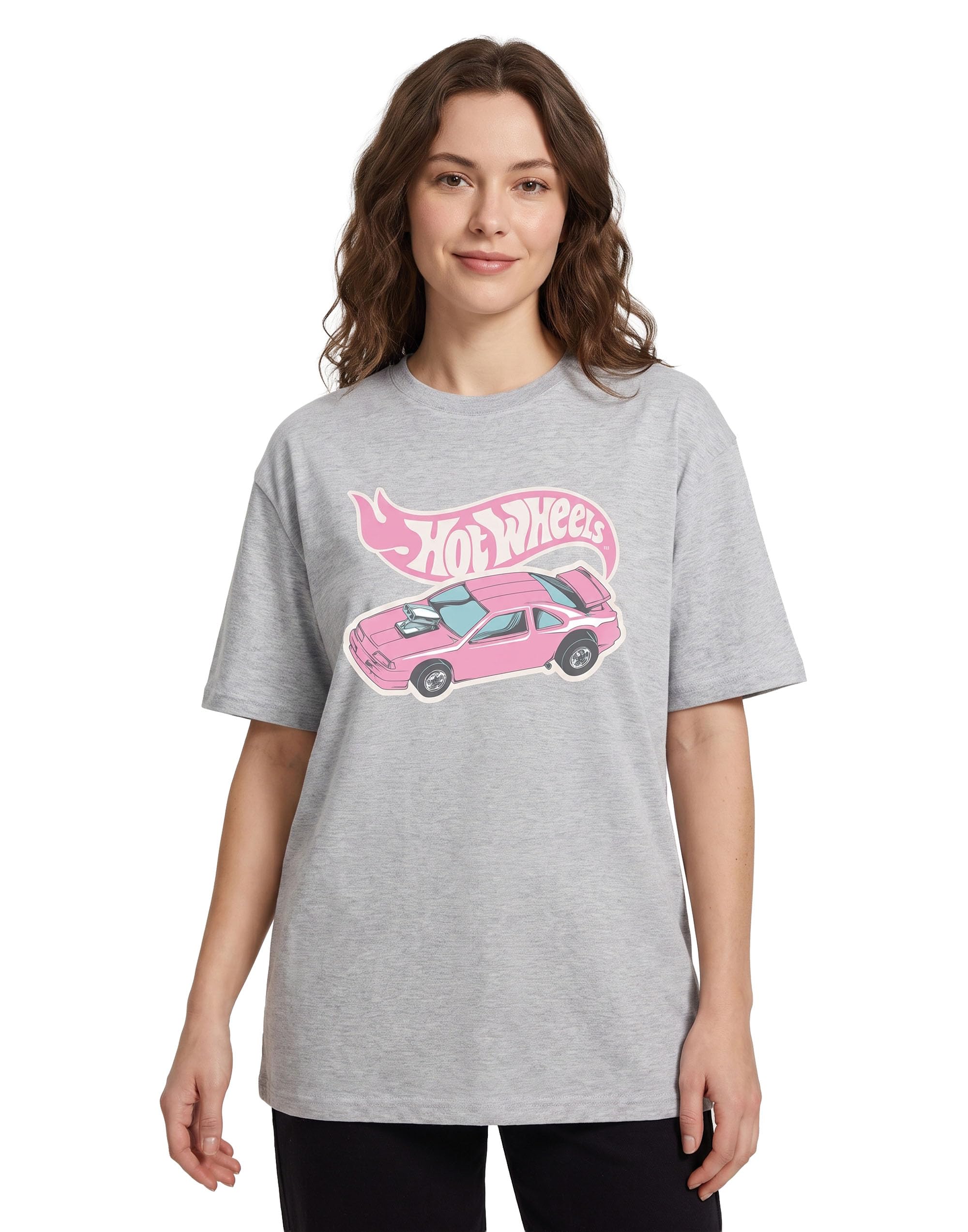 Hot Wheels Pink Car Graphic T-Shirt - Women's Grey Short Sleeve - Size M