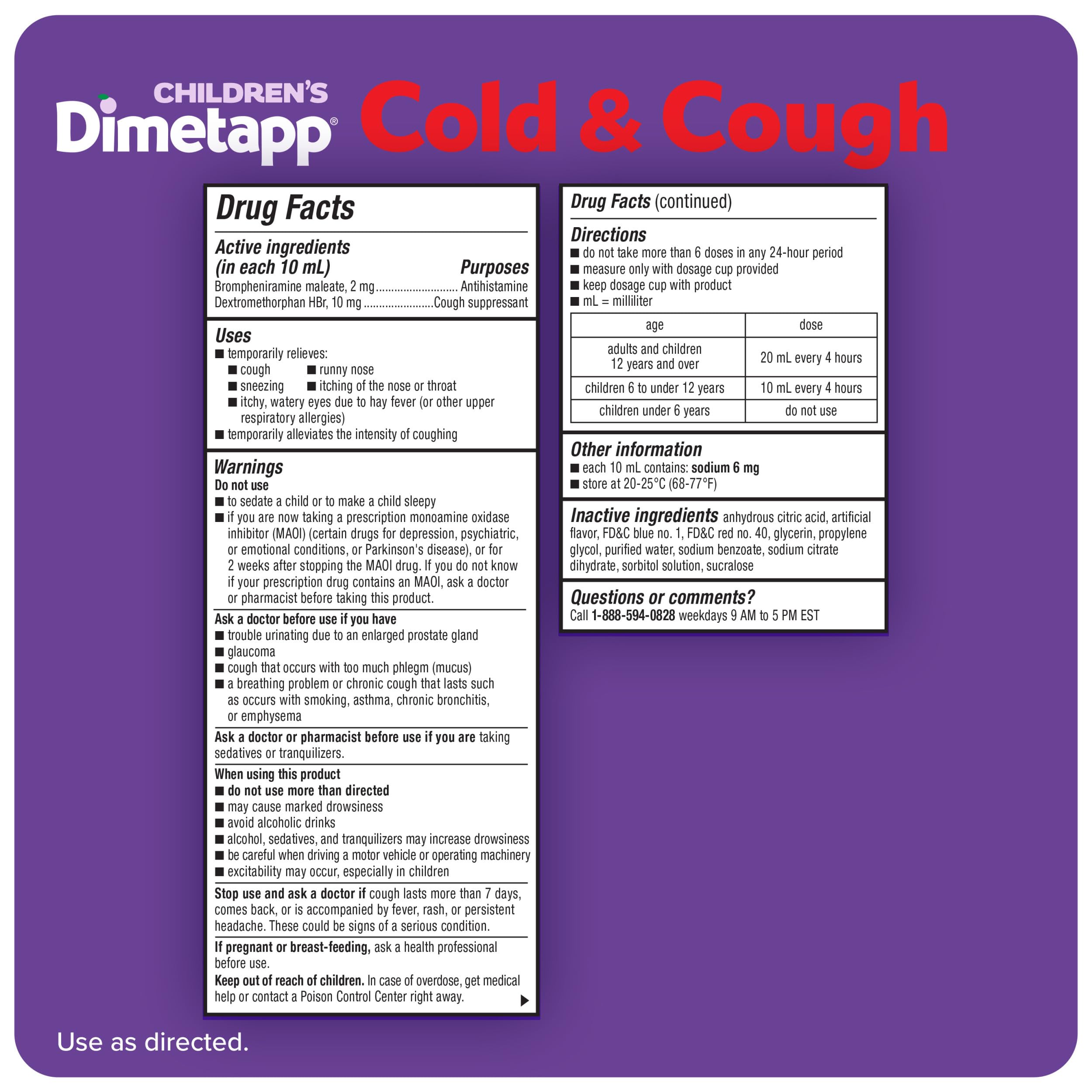 Dimetapp Children's Cold & Cough Liquid, Grape Flavor, 8 fl oz — Amazon image 6