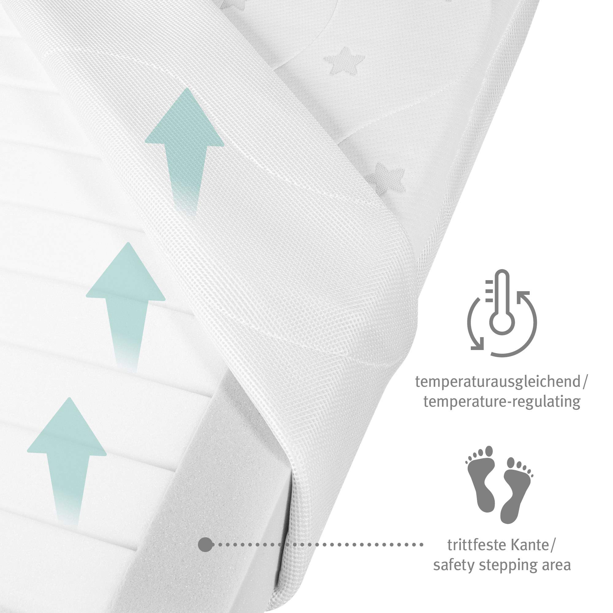 roba Materasso per Lettino safe asleep - Serie Air Balance Plus - 60 x 120 x 9 cm - con Zip - Sfoderabile e Lavabile - Trapuntato e Traspirante - Bianco