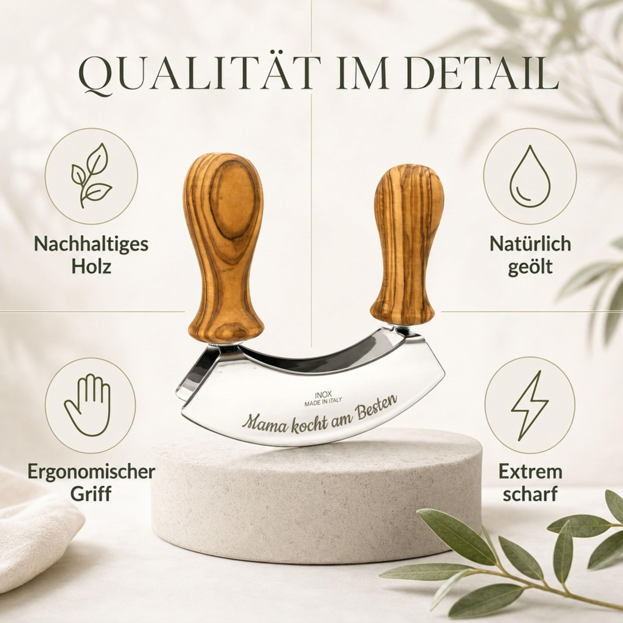 Wiegemesser personalisiert Olivenholz Kräutermesser Geschenk