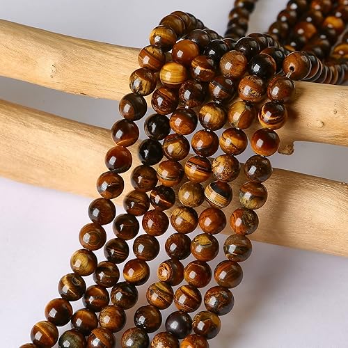 Miniatura 3 de Hixhro 120 cuentas de piedra natural de ojo de tigre amarillo de 0.236 pulgadas para fabricación de joyas con cordón elástico de cristal