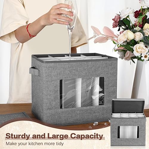 Miniatura 6 de 4 cajas de almacenamiento de copas de vino con divisores, 12 compartimentos, cajas de almacenamiento de vasos de China, caja de almacenamiento de