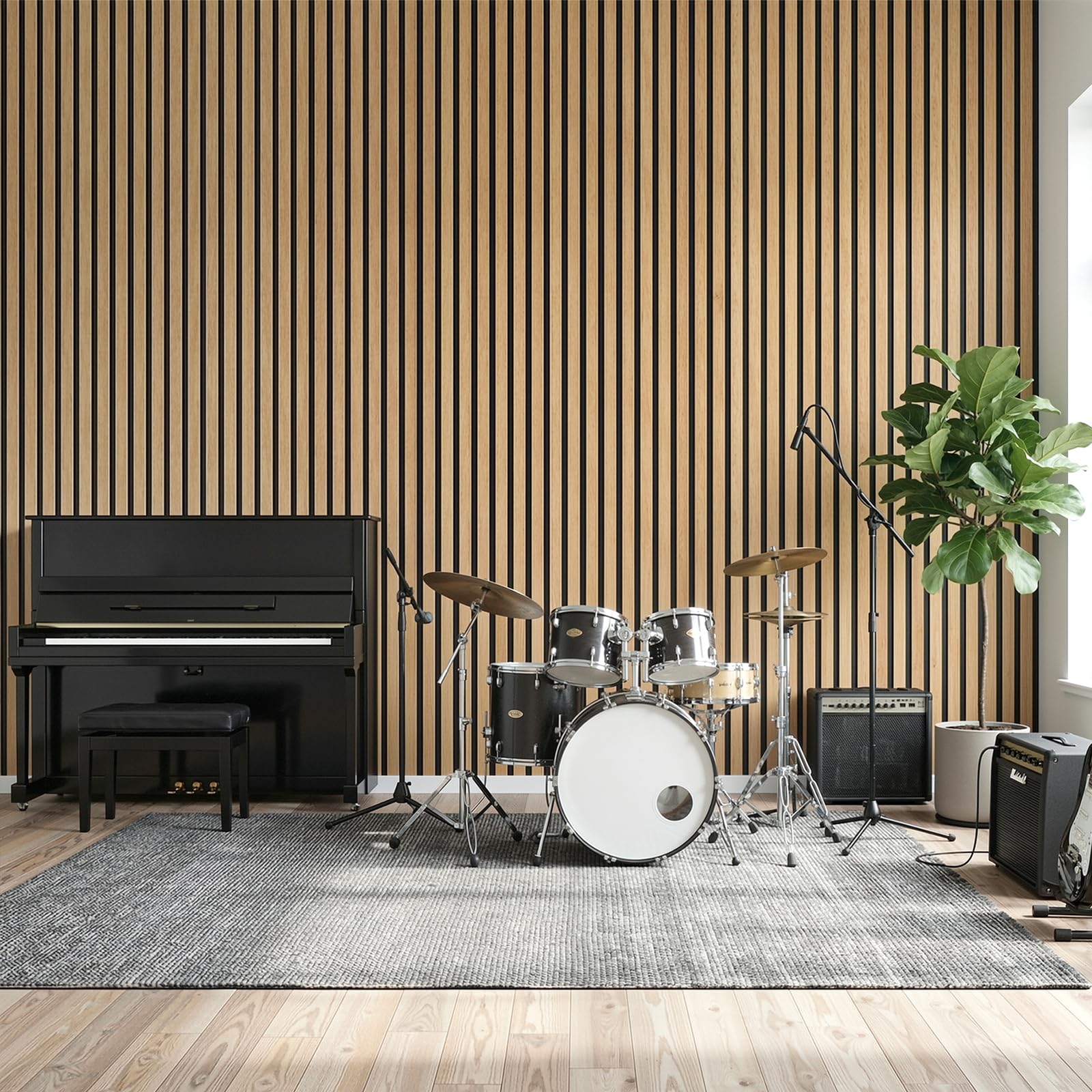 Clevich 3D Akustikpaneele 120x60x2.1cm, 2,88m²-4 Stück Wandpaneele Holzoptik, Wandverkleidung Wandpaneele für effektiven Schallschutz, mit Filz Schalldämmung, für Wohnzimmer, Büro, Garderobe, Eiche