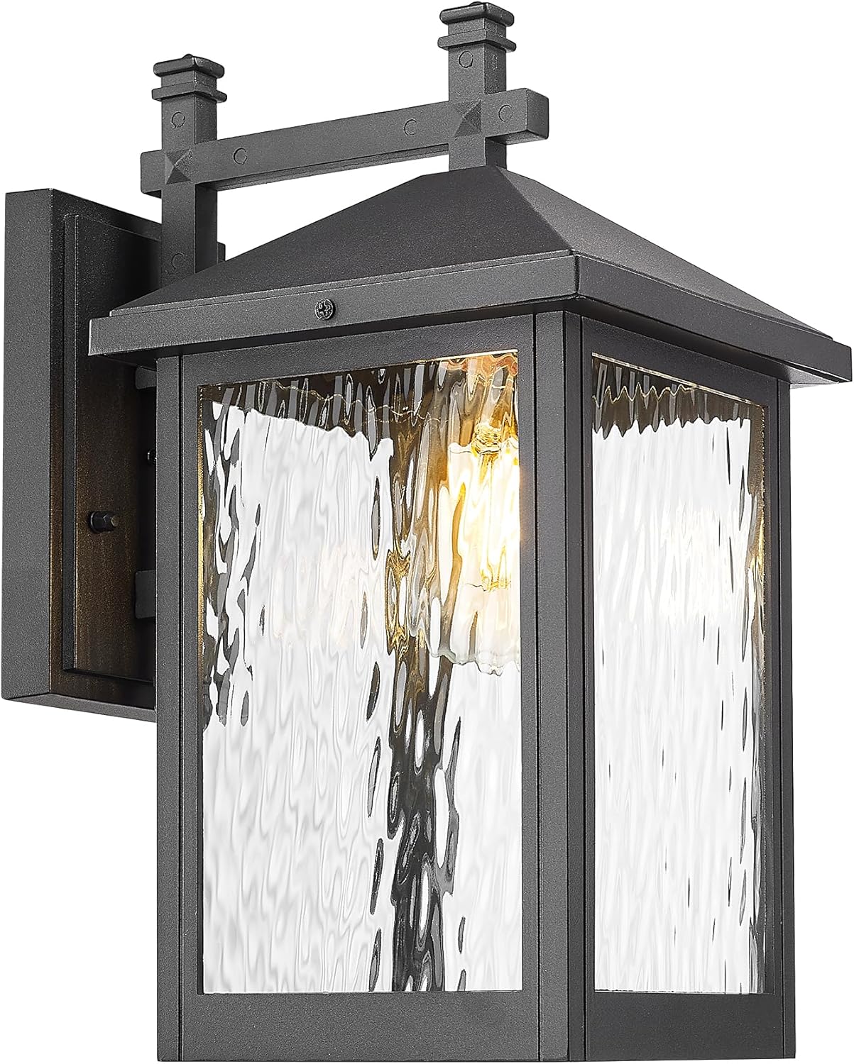 FEMILA 15.2" Black Outdoor Wall Lantern, Modern Outdoor Sconce Porch Light Fixture for Garage, Patio, Porch, Aluminum & Glass, E26 Base, 4FYX102BL BK SW
