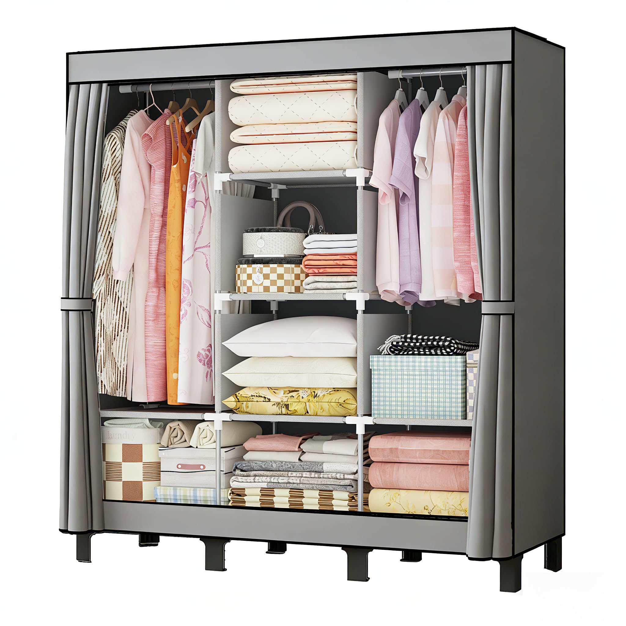 Armoire Portable lishbie, Armoire de Rangement Chambre pour vêtements, Simple à Suspendre, Gris