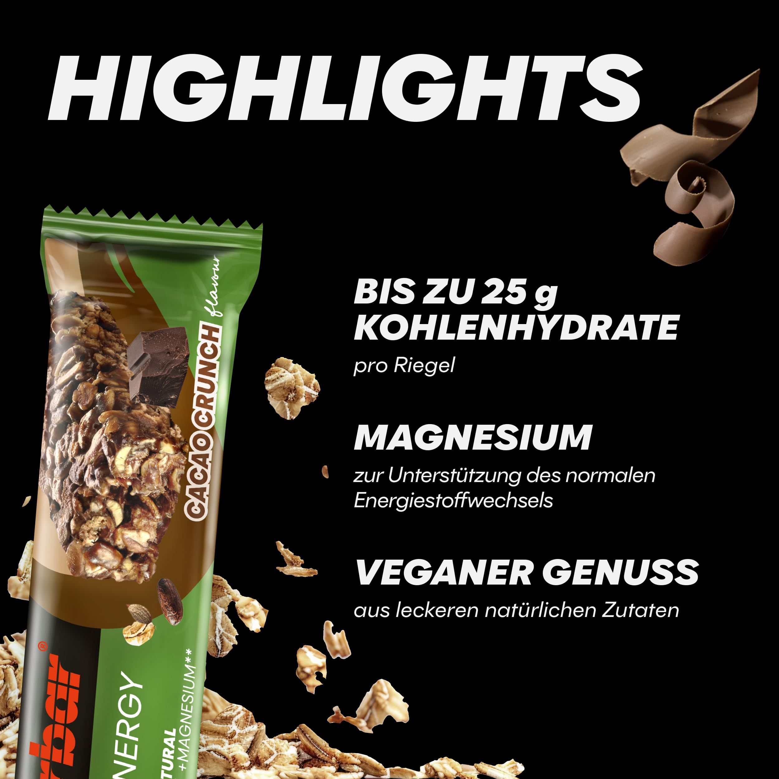 Powerbar - Natural Energy Cereal-Cacao Crunch - 18x40g - veganer Kohlenhydrat Energie Riegel - Magnesium - palmölfrei