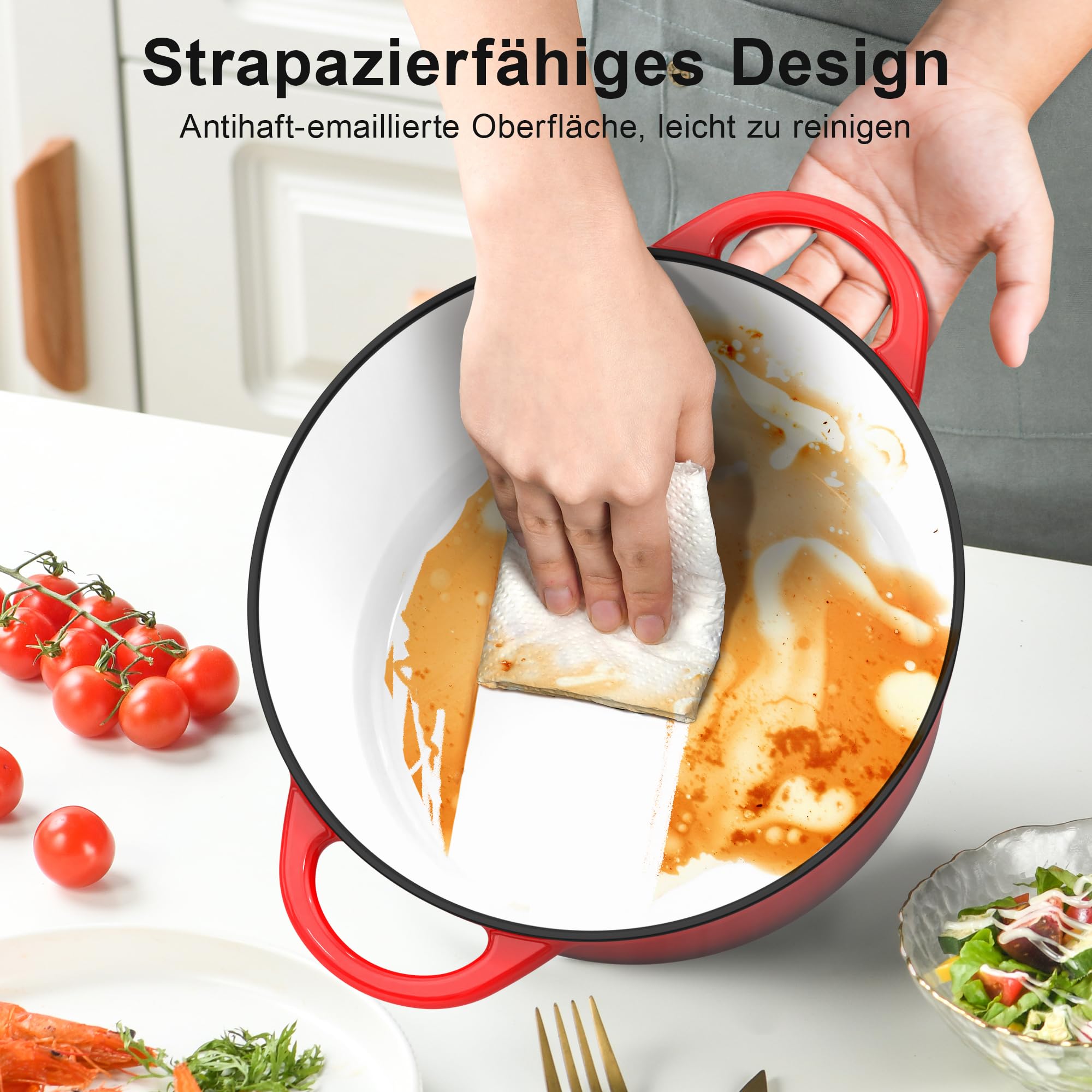 Gusseisen Topf Brotbackform, 26cm 5L Topbooc Dutch Oven Brot Backen, Rot | Backofen, Gasherd, Induktionsherd, Emaille Schmortopf Gusseisenpfanne mit Deckel, Gusseisentopf Bräter Brotbacktopf