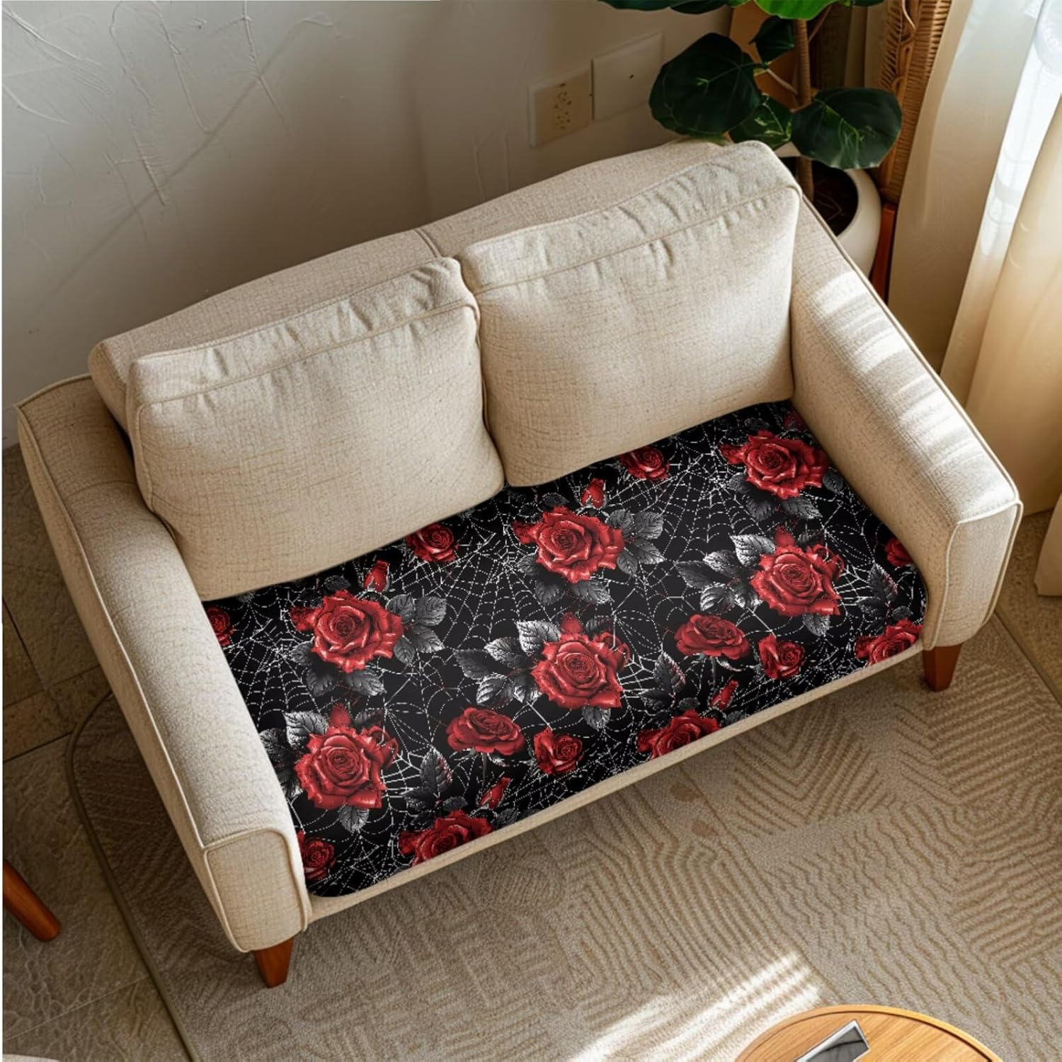 Red Rose Universal Couch Cushion Cover with Recliner Headrest Protector Washable Sofa Seat Cushion Slipcover Couch Chair Head Protector for Chair Loveseat Sofa