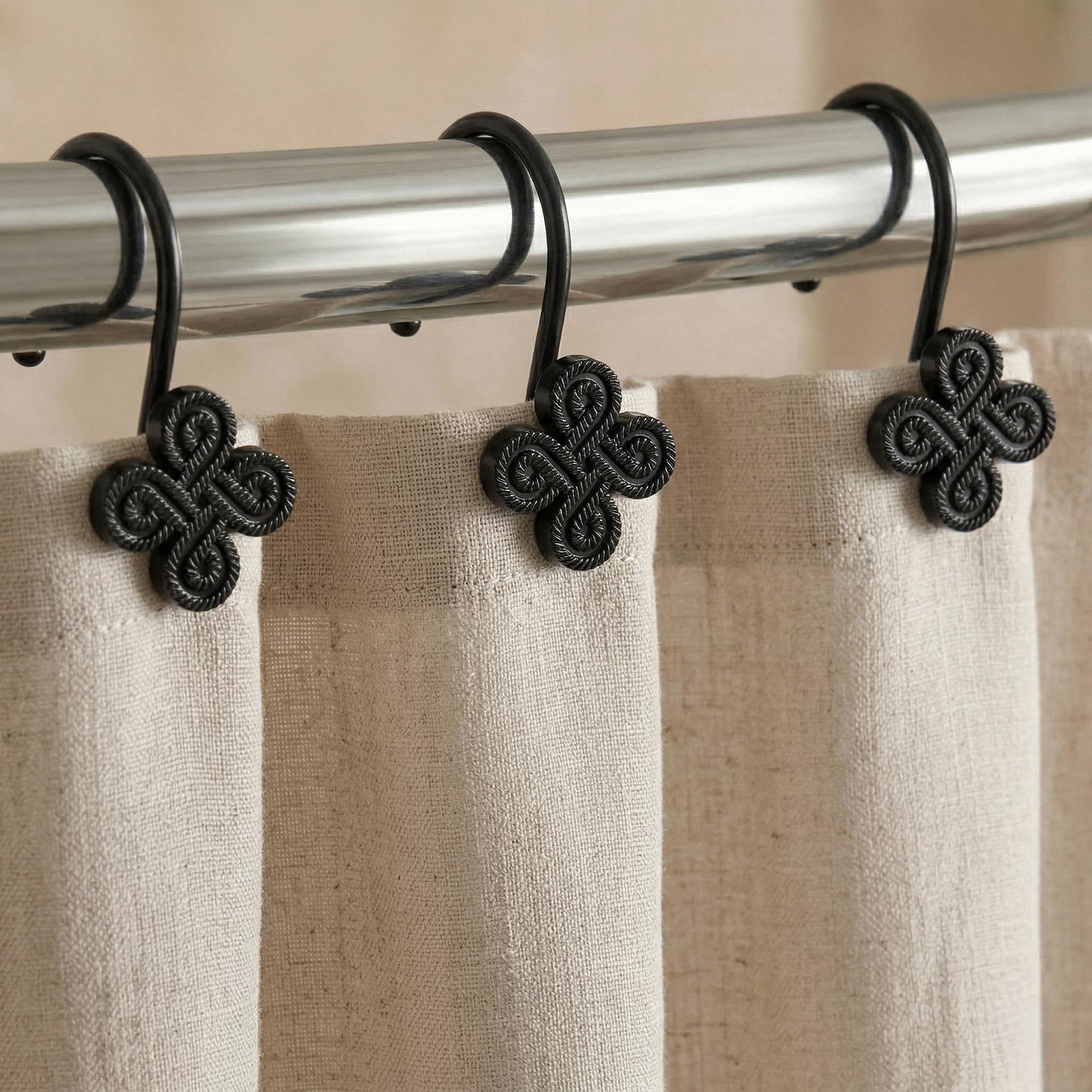 Matte Black Shower Curtain Hooks: Rust Proof Metal Curtain Rings, 12Pcs
