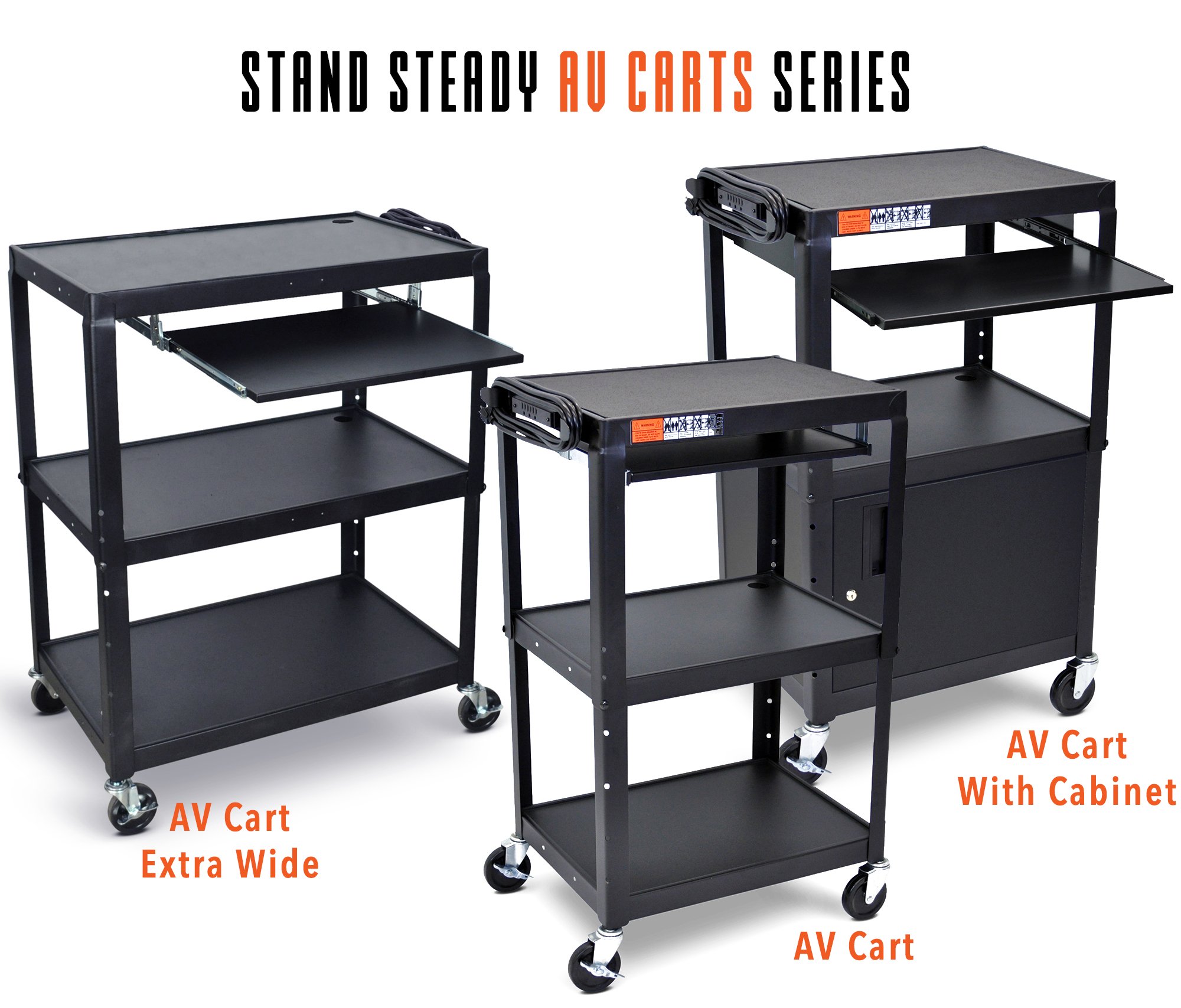 Line Leader AV Cart with Locking Height Adjustable Utility