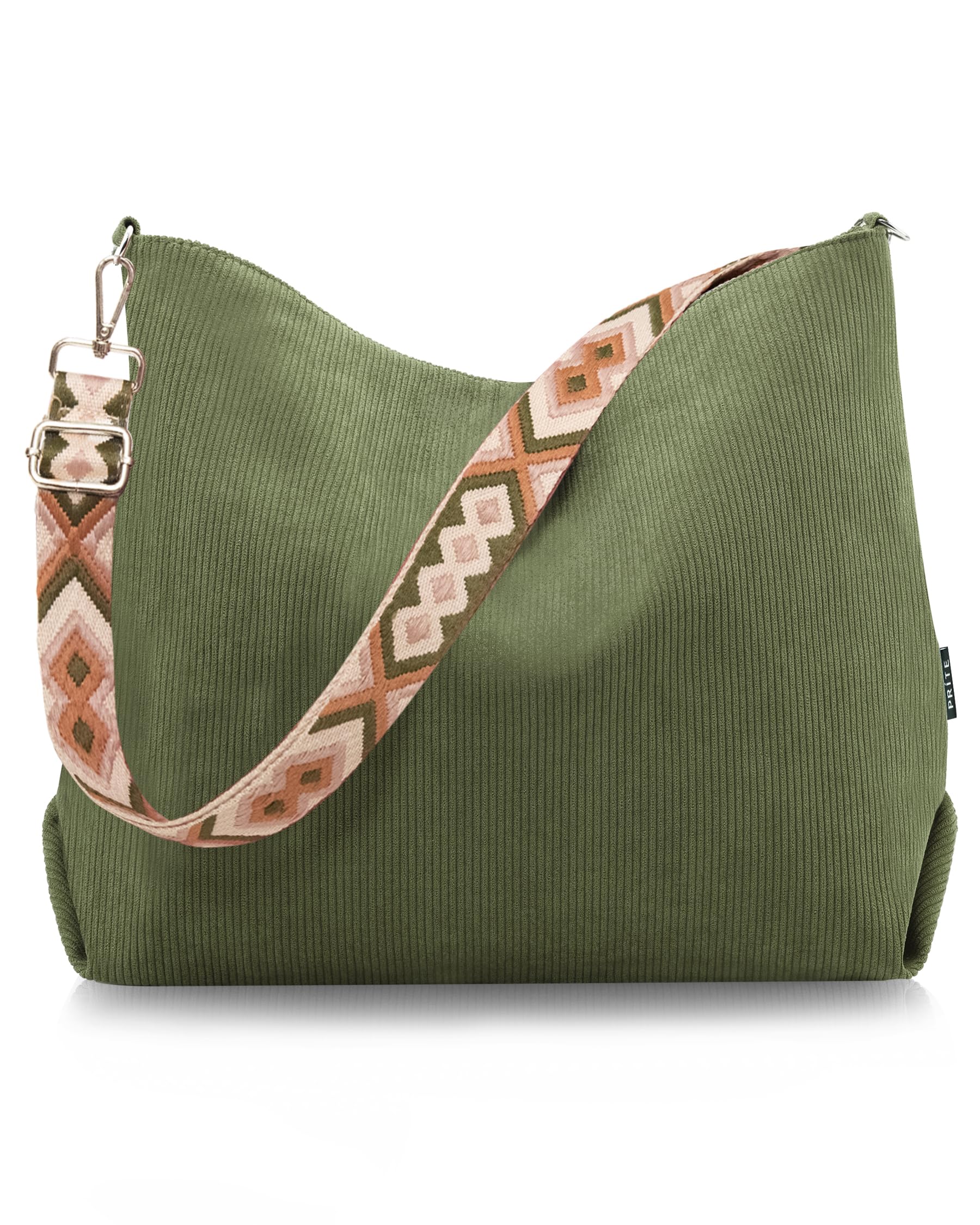 PriteCorduroy Tote Bag for Women with Zipper, Large Capacity Shoulder Bags with Adjustable Strap and Pockets Waterproof Handbag for Work School Shopping Travel College