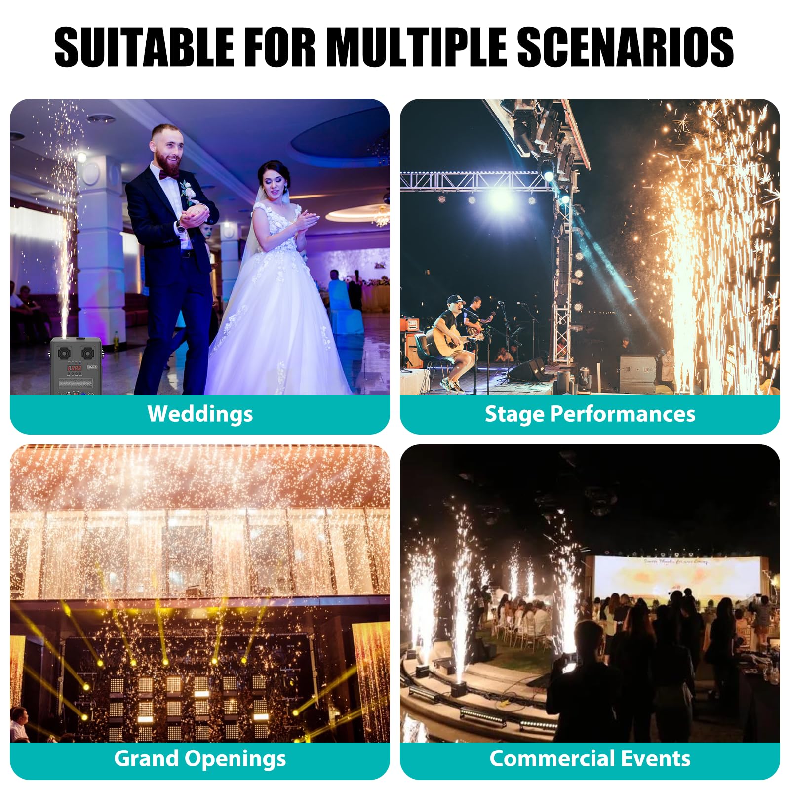 4 Pezzi Macchina a Scintilla Fredda, 1000W Nero Effetti Speciali Macchine con d-mx512 (3CH) Telecomando Senza Fili Macchine Pirotecniche per Nozze Bar Stage Party Halloween Natale Matrimoni