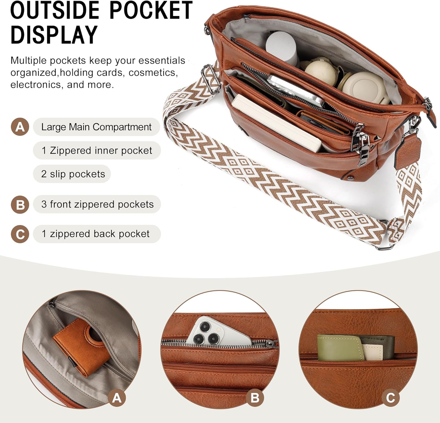 TANTOMI Crossbody Bag for Women,Shoulder Hobo Bag Multi Pocket Cross body Purse Vegan Leather Travel Adjustable Strap - Image 6