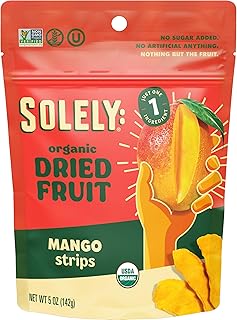 SOLELY - Organic Dried Mango Strips (5 oz Resealable Bags, Pack of 6) - Real Fresh Fruit - 1 Ingredient - Healthy Snacks for Adults & Kids - Non GMO, Vegan Snacks, Shelf Stable - 6 Bags (30 oz)