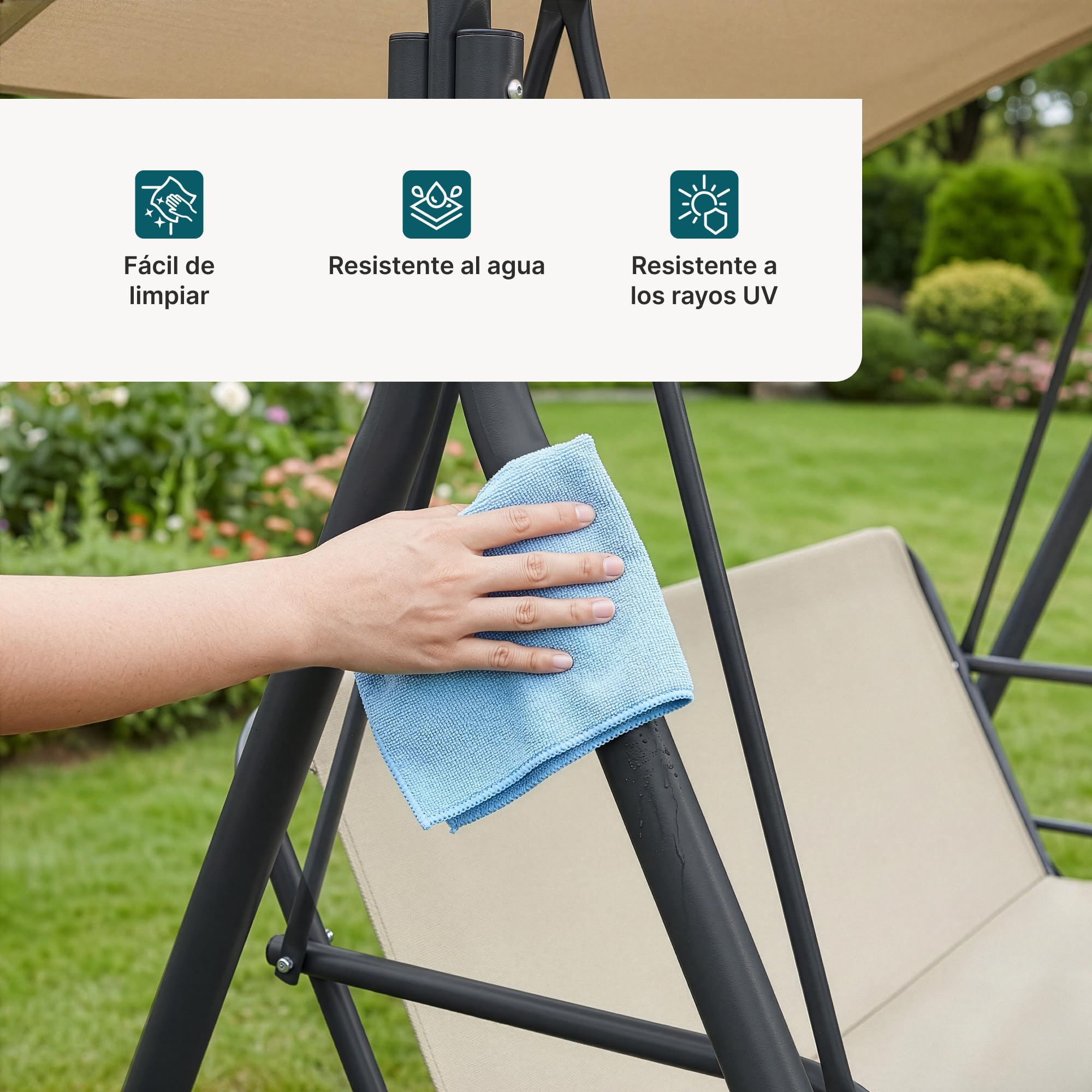 [en.casa] Balancín de Jardín Satten para 3 Personas Columpio para Exterior de 3 Plazas con Toldo Terraza Balcón Patio Resistente al UV y Agua 173 x 119 x 153 cm Acero - Verde Claro/Beige