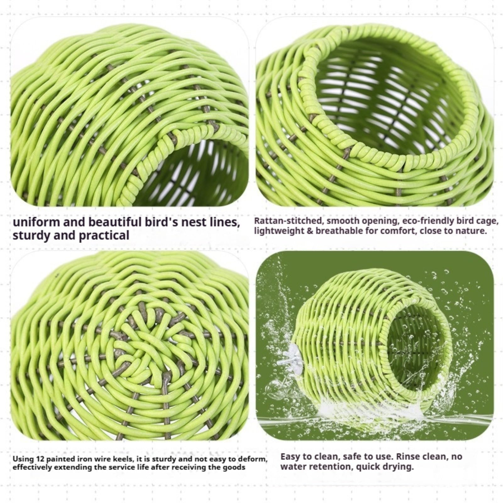 Générique Nid d’Oiseau en Rotin Synthétique, Fait à la Main Respirant et Lavable, Maison d’Oiseau Confortable pour Cage, Volière et Jardin, Habitat pour Canaris, Perruches et Perroquets