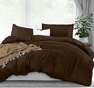 Utopia Bedding Duvet Cover King Size - 3 Piece with Zipper Closure - 1 Comforter Cover 104X90 Inches & 2 Pillow Shams 20X36 Inches (Brown) Comforter Not Included