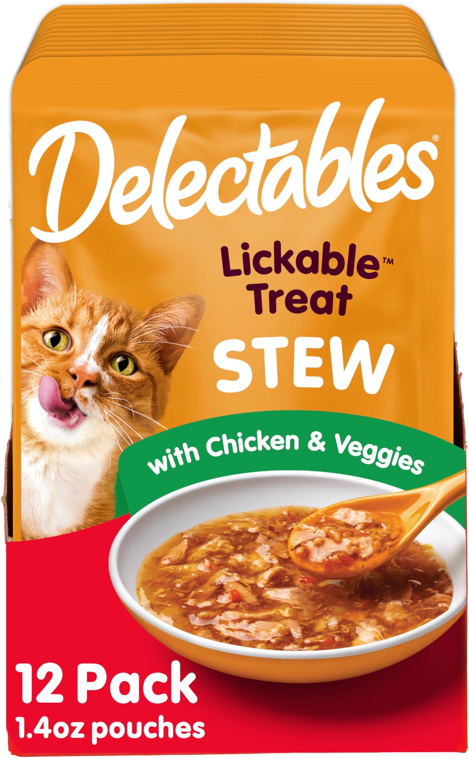 Lickable Treat Stew Wet Cat Treat with Real Tuna & Shrimp, Food Topper, Hydrating, Grain-Free, No Fillers, No By-Products, No Added Preservatives, 1.4oz Pouch, 12ct