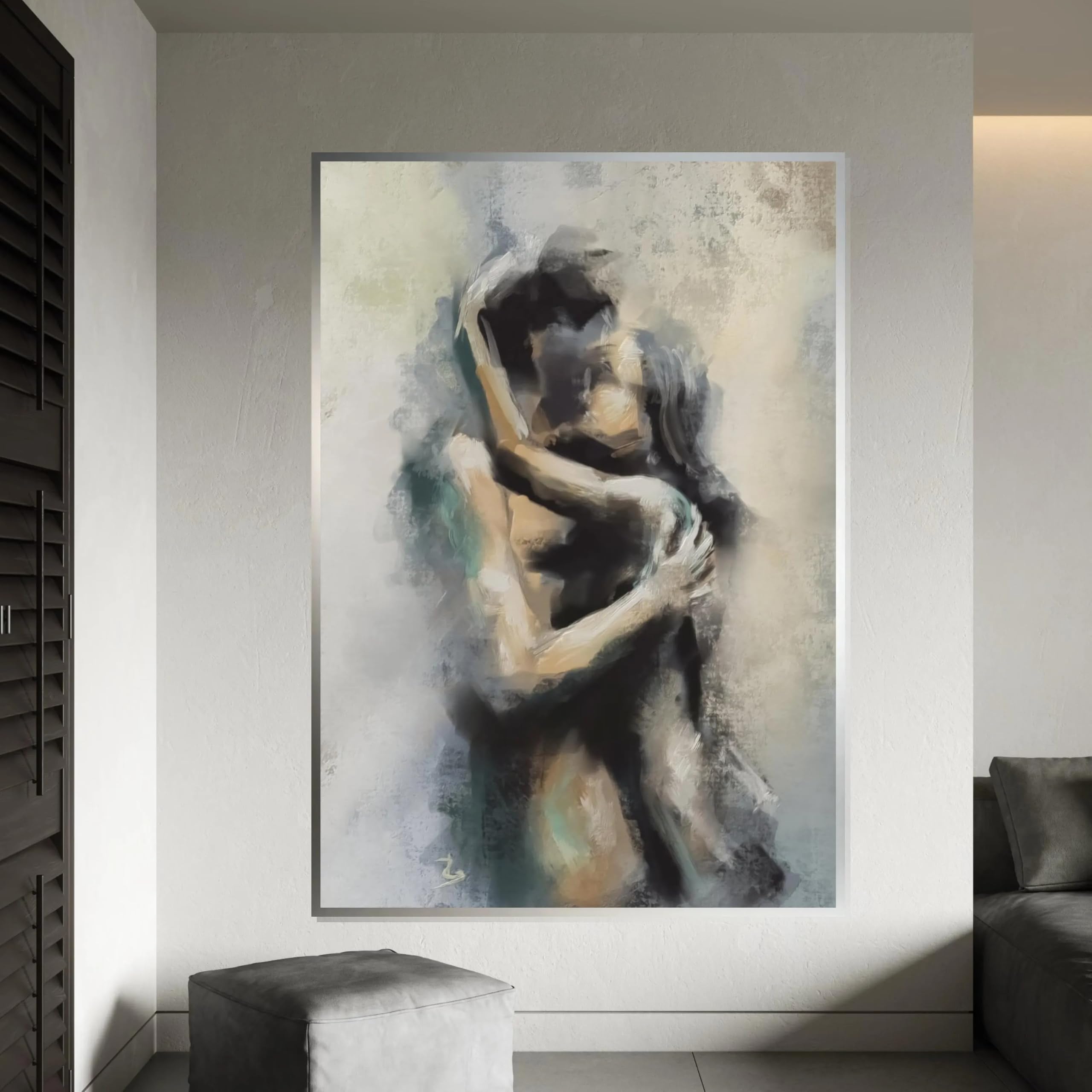 Trdmcfbn Embrace Canvas Art, Abstract Lovers Wall Print, Romantic Wall Art Design, Home Decoration Painting(30x40cm/With frame)