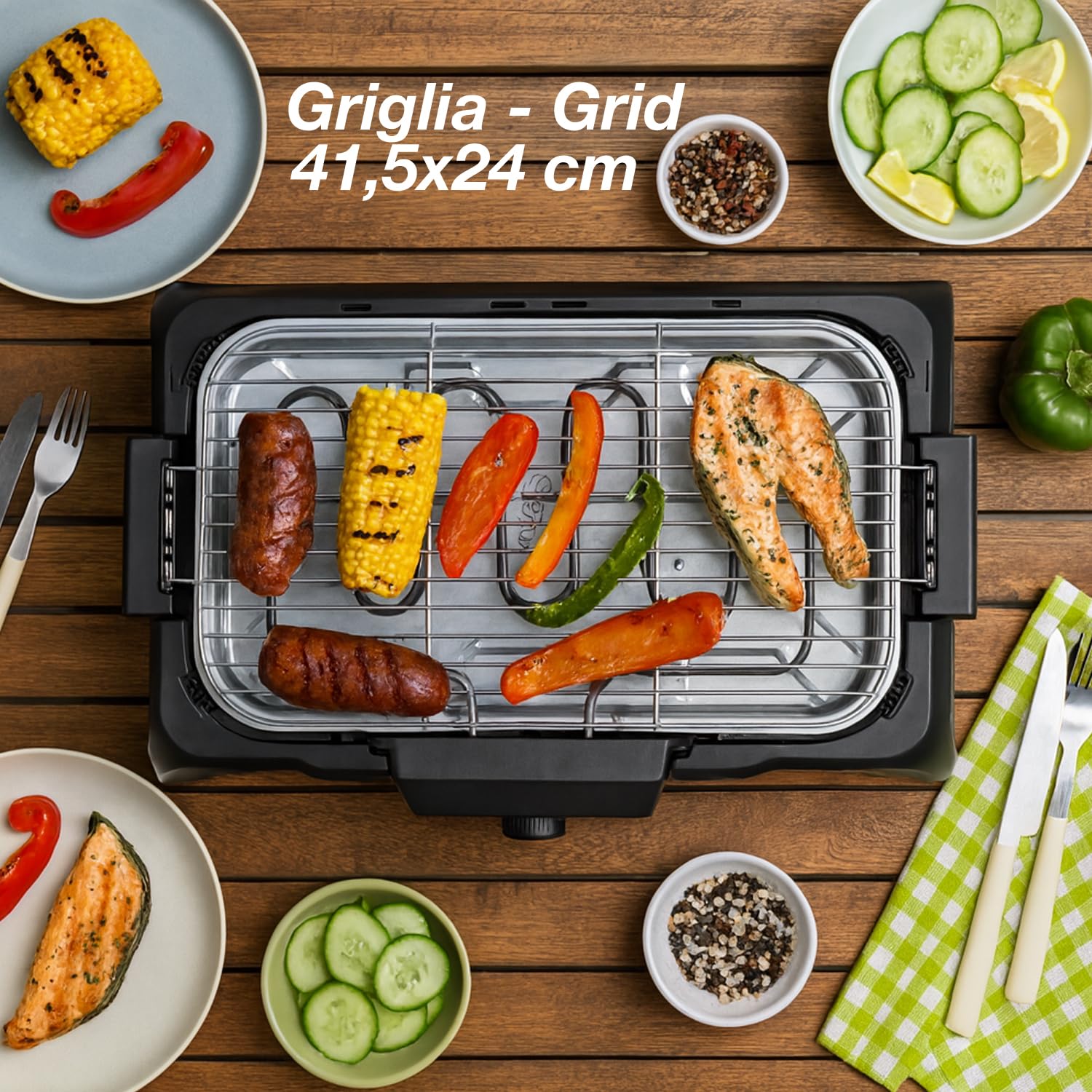 BEPER P101BBQ001 Barbecue Elettrico 2000W Griglia XXL 41,5x24 cm Cottura Senza Fumo