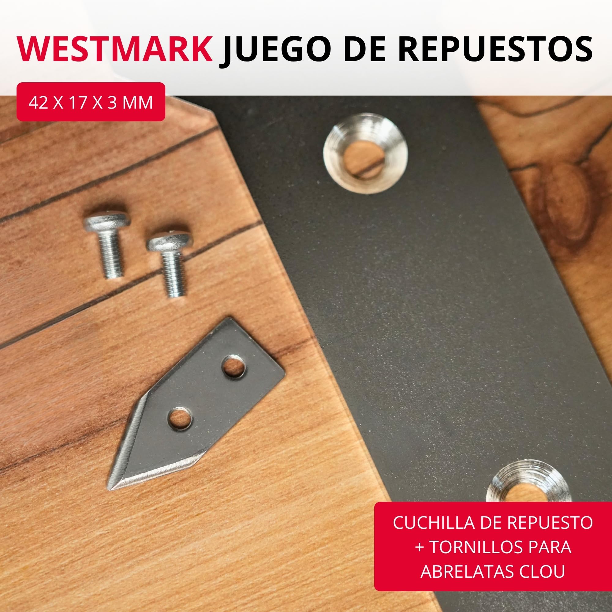 Westmark Set de piezas de repuesto, 3 piezas, Cuchilla de corte + 2 tornillos para el abrelatas Sieger Clou 30/40/50, Acero inoxidable, Plateado, 19952280