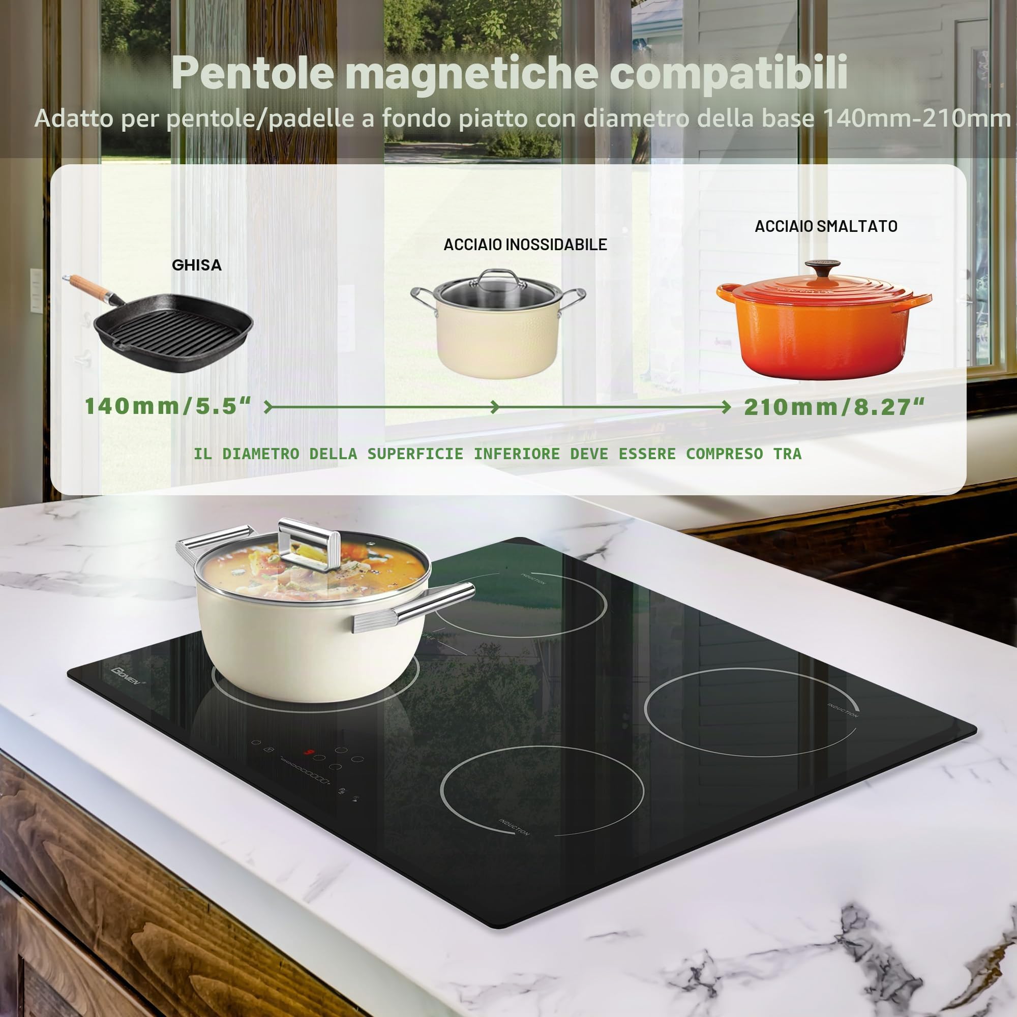 Piano cottura a induzione con spina da 60 cm, 16 Amp, con zona ponte, 4 fornelli, 2800 W,GITS470SPVDE