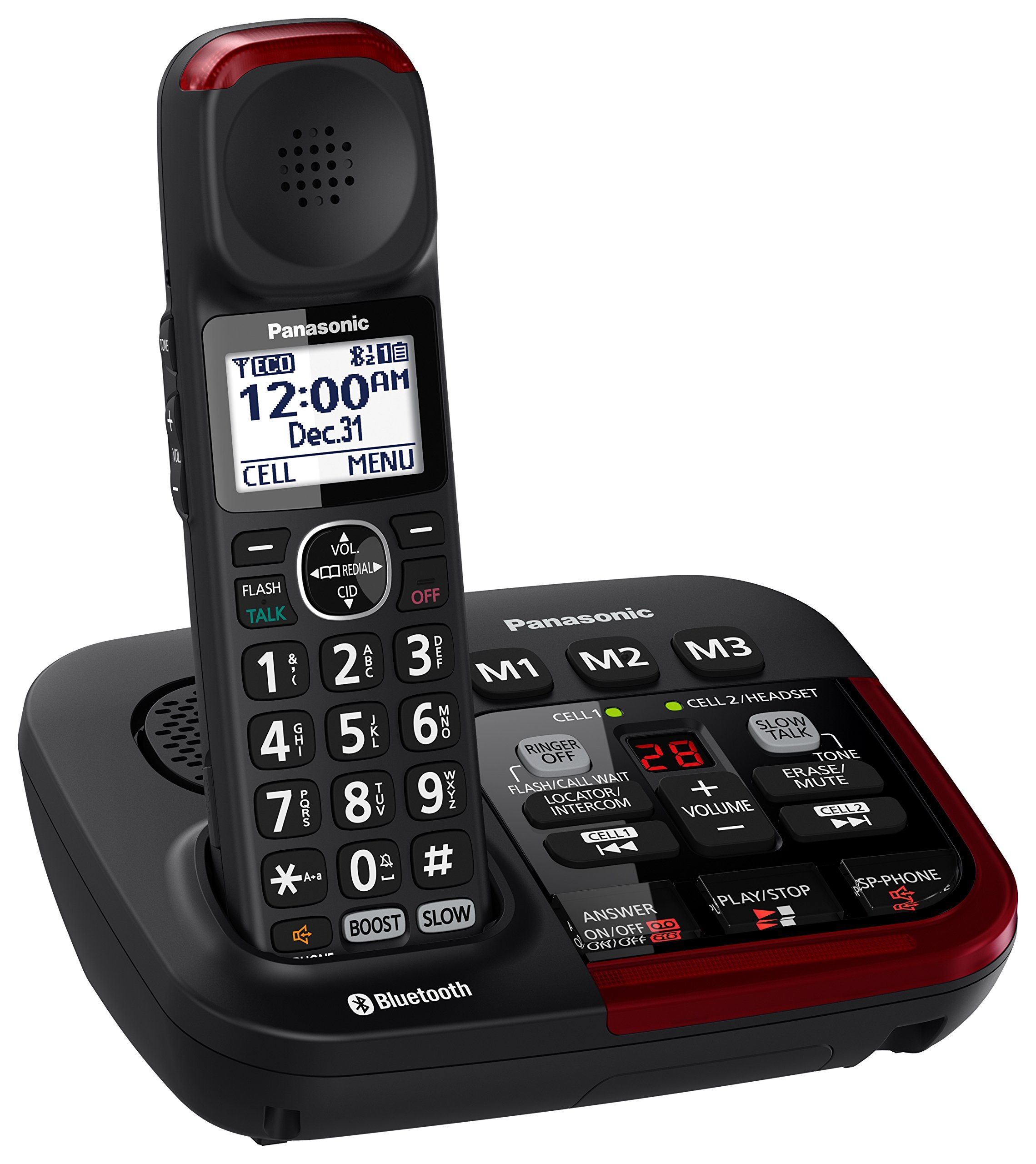 Panasonic KX-TGM430B Link2Cell Bluetooth Amplified Cordless Phone with Answering Machine, 1 Handset , Black (Renewed)