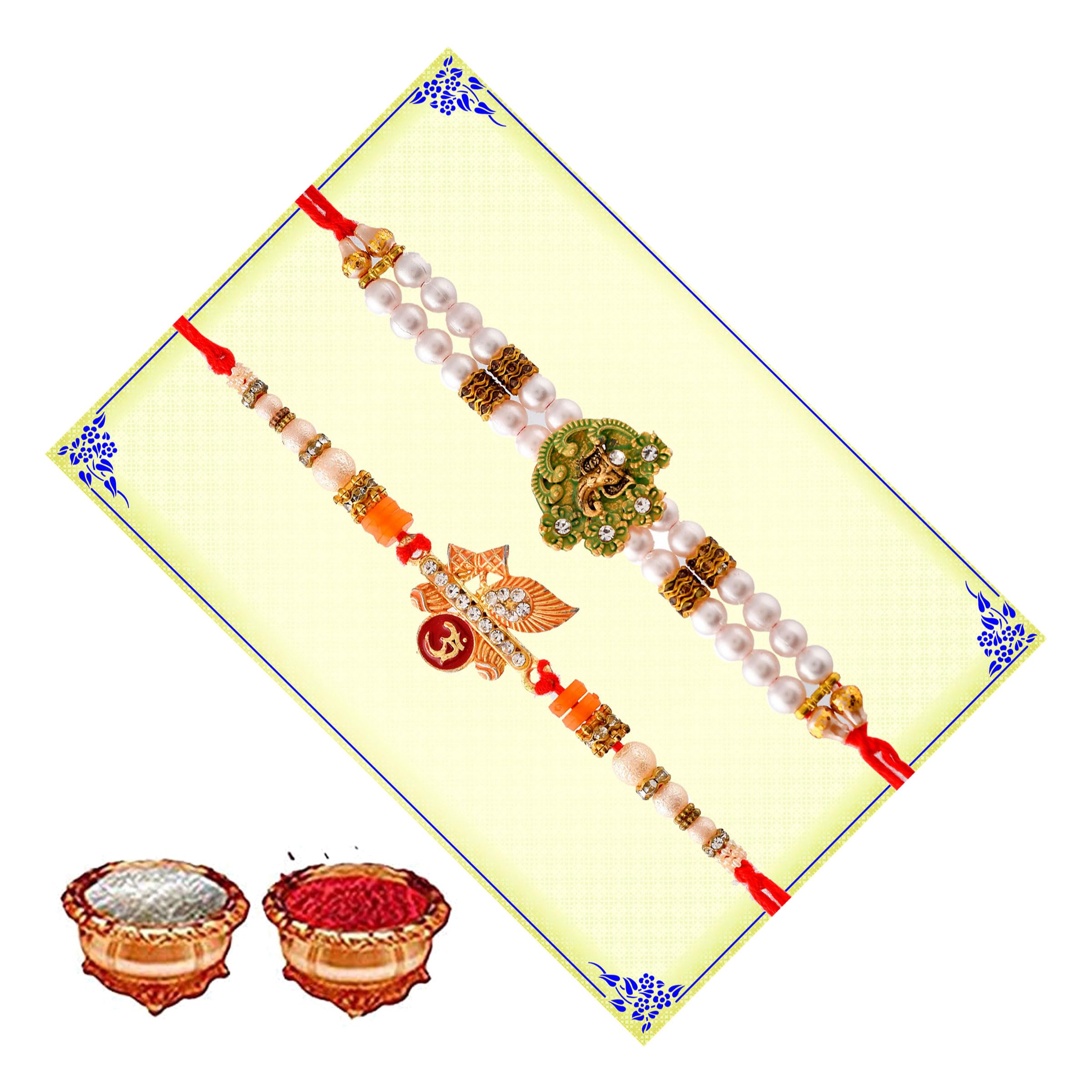 Gift Arcadia Set of 2 Elegant Kundan Rakhi with Roli Chawal and Raksha Bandhan Greeting Card For Brother (EOK-GA-RAKHI-R10) (B0CDWWNH3W) Amazon Price History, Amazon Price Tracker