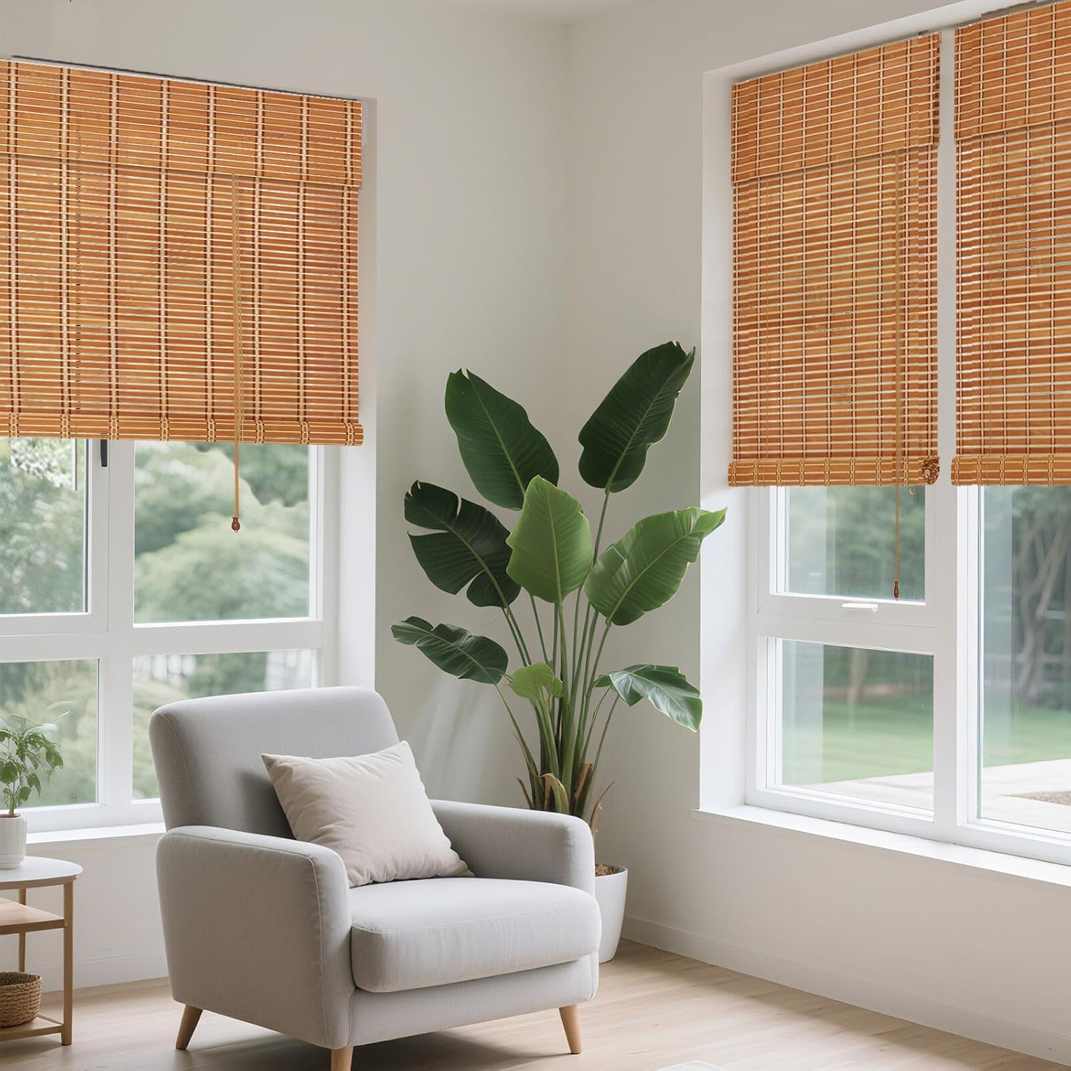 FoundGo 24"W x 72"H Roman Blinds Sun Shade, Retro Classic Filtering Roller Bamboo Curtains for Windows, Doorways Classic 24"W x 72"H