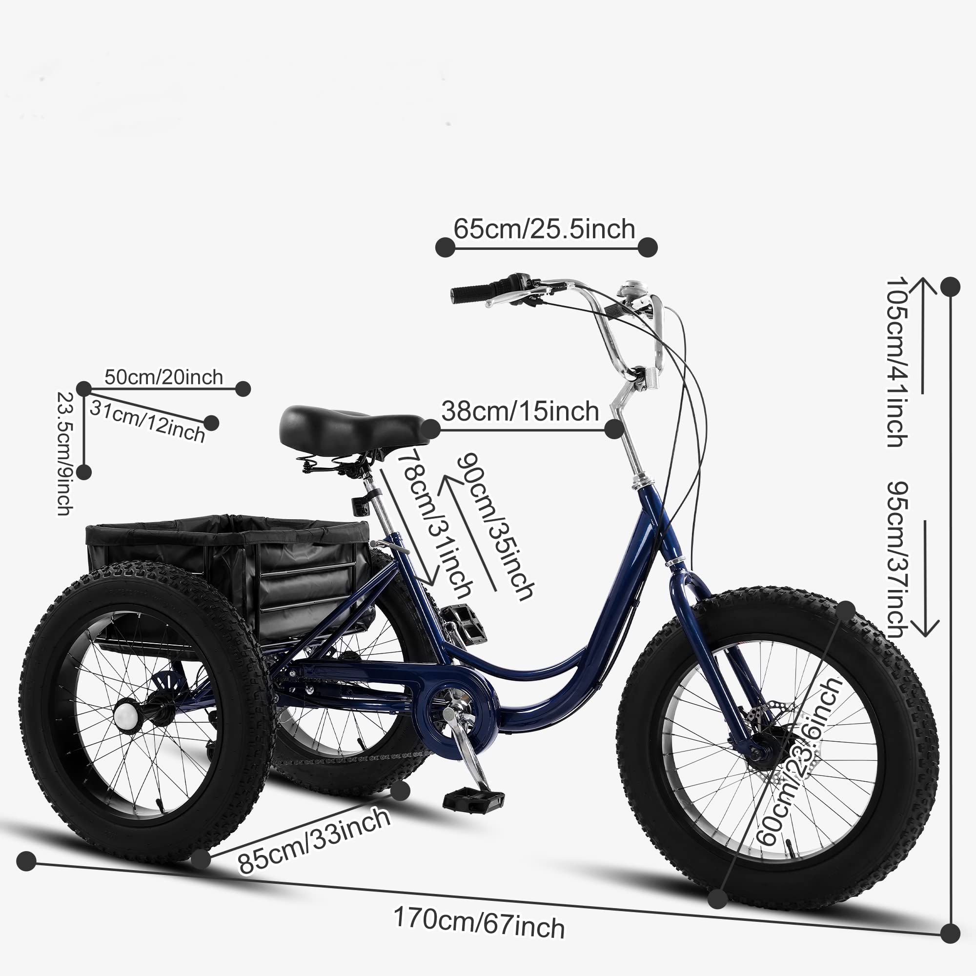 Amazon | Prapark 20インチ ファットタイヤ 大人用三輪車 - 7速 3輪