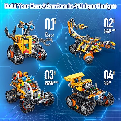 Miniatura 5 de Kit de construcción de robot para niños y adultos, kit de robótica RC recargable 4 en 1 con control remoto y aplicación, juguetes de codificación