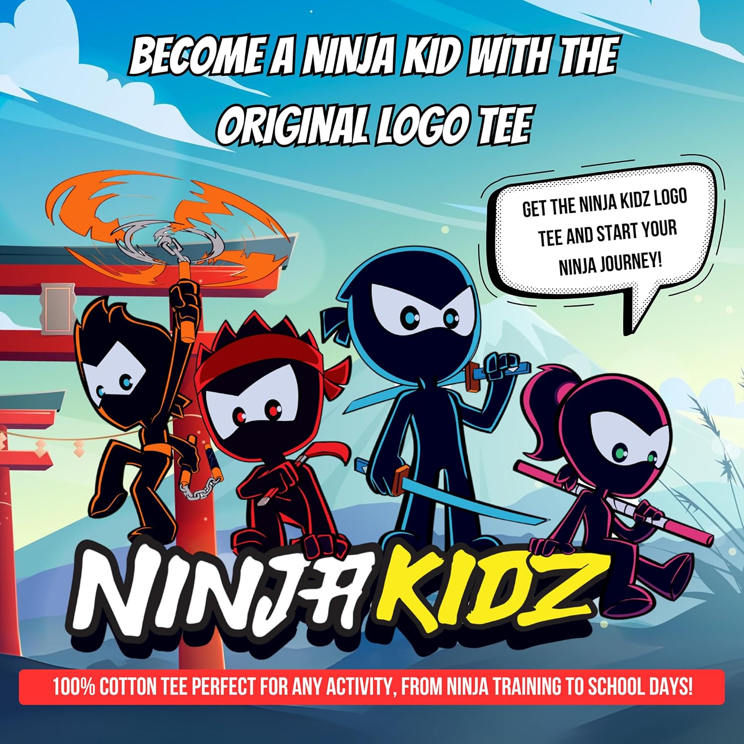 Ninja Kidz Official Original Logo Tee Boys Shirt Dress Your Ninja Kids in Cool Kids Clothes, Ninja Shirt Merch & Tee for Boys