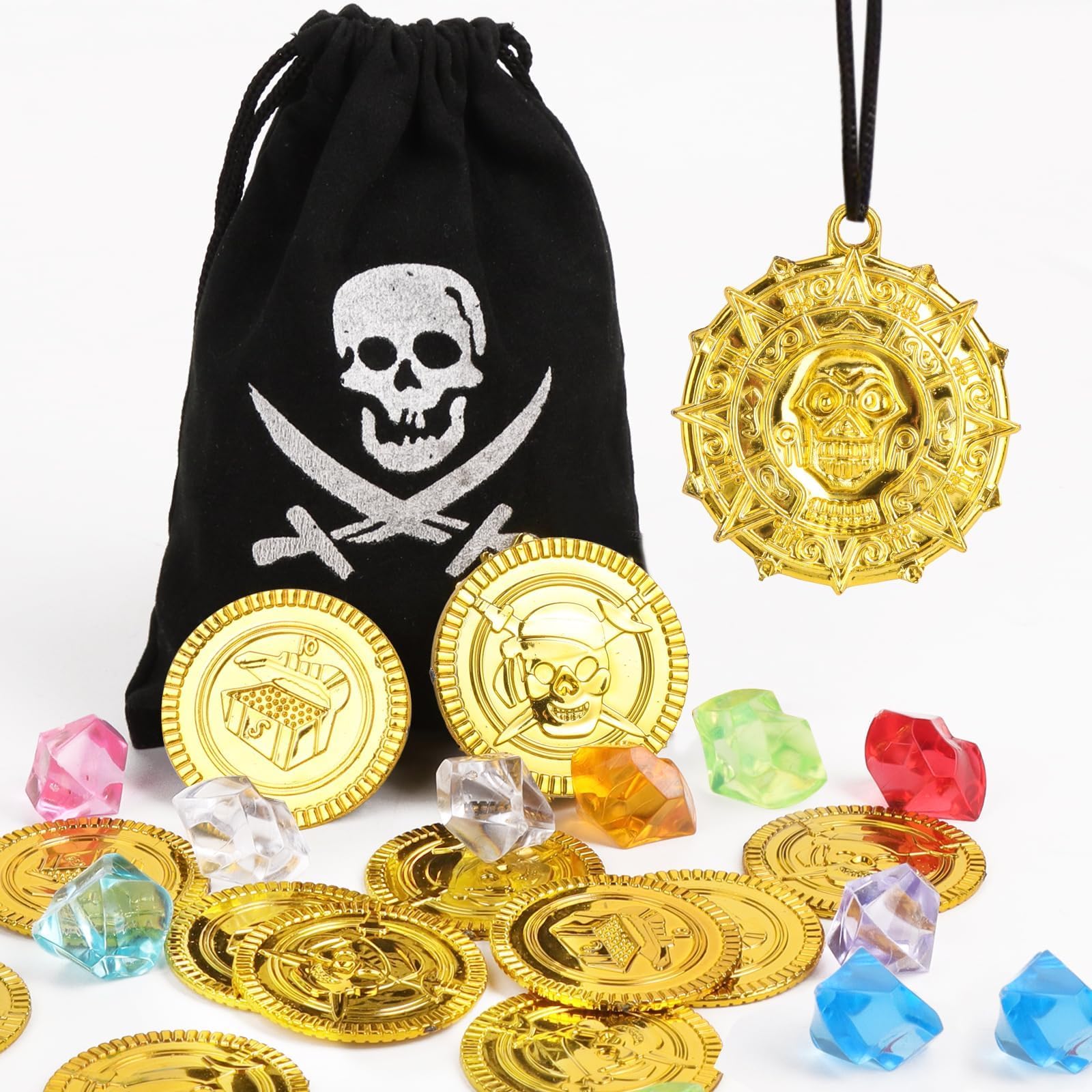 160-tlg. Piratenschatz Set - Goldmünzen, Edelsteine & Tattoos Für Kindergeburtstag