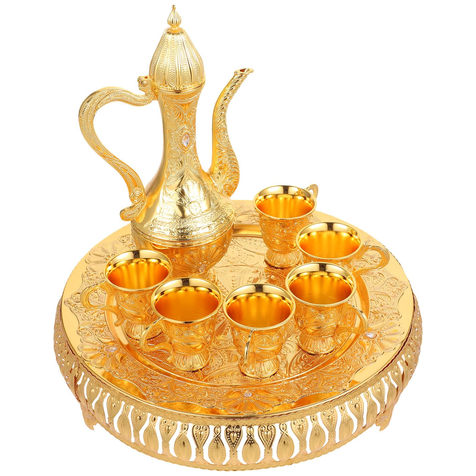 Türkisches Kaffeetassen und Teekannen Set, 1 Set, Zinklegierung, gold, dekoratives Teeservice für den Couchtisch, Geschenk zu Geburtstagen und anderen Festen