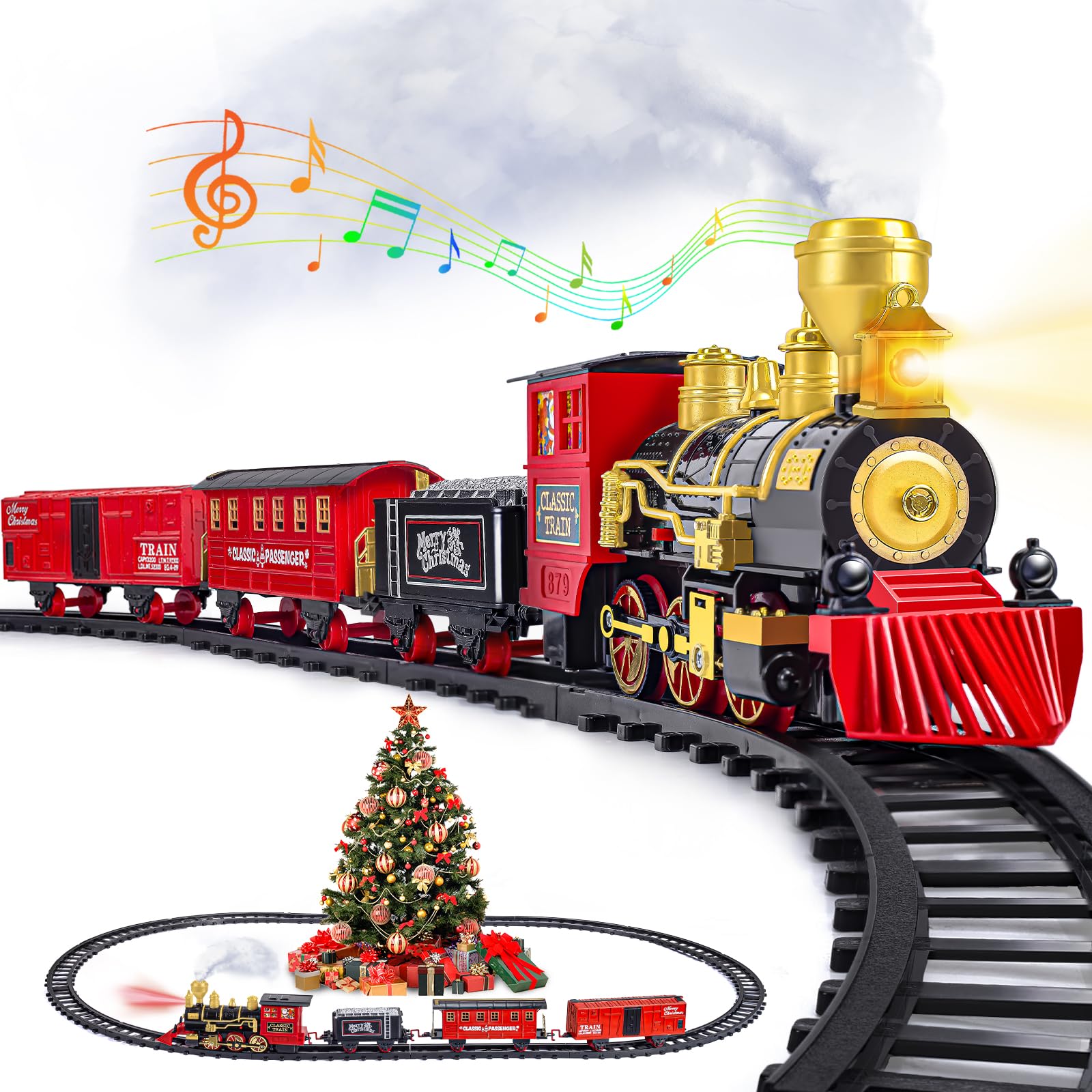 Letapapa Train Set, Christmas Train Sets for Under The Tree, Electric Train Toy for Boys & Girls, Toy Train w/Steam Locomotive, Tracks, Lights & Sound, for 3 4 5 6 7 8+ Year Old Kids