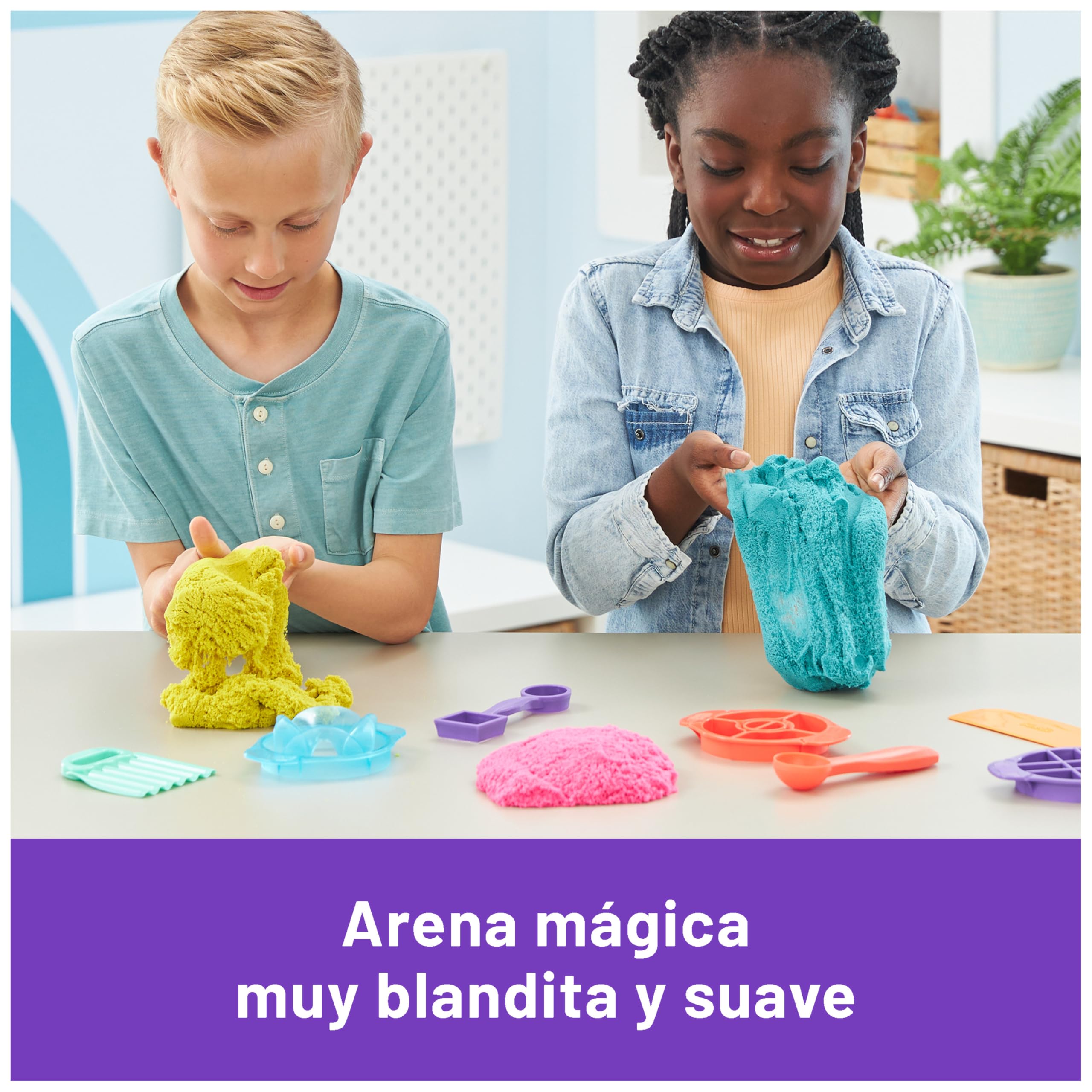 Kinetic Sand - Ultimate Sandisfying - 907 g de Arena Mágica Rosa, Amarilla y Azul + Moldes y Herramientas - Kit Manualidades Niños - Juguetes Sensoriales - Juguetes Niños 7 Años + - Arena Kinetica