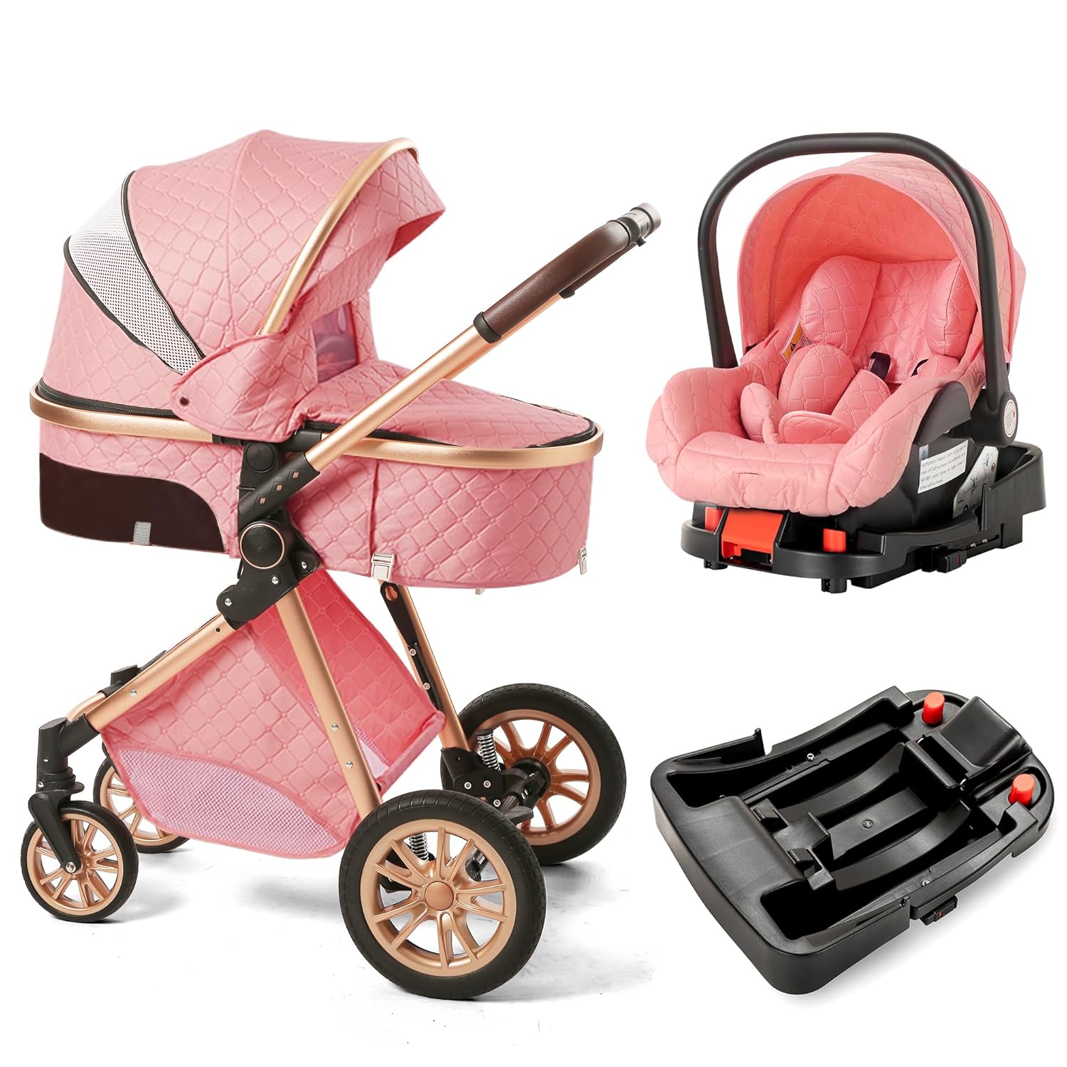 Baby Stroller Travel System Combo Set, Infant High Landscape Pram, Foldable Reversible Portable Standard Stroller, Newborn Pushchair Buggy, Reclining Baby Carriage (Pink with Base, 3 in 1 with Base) Baby Stroller Travel System Combo Set, Infant High Landscape Pram, Foldable Reversible Portable Standard Stroller, Newborn Pushchair Buggy, Reclining Baby Carriage (Pink with Base, 3 in 1 with Base)