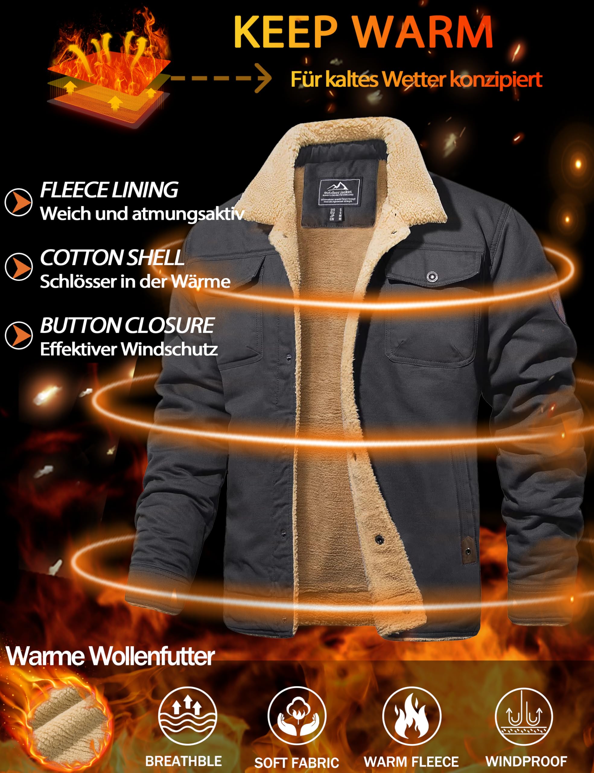 MAGCOMSEN Giacca Invernale da Uomo Giacca di Transizione Calda con Interno in Pile Giacca da Volo Antivento Giacca Bomber Cargo