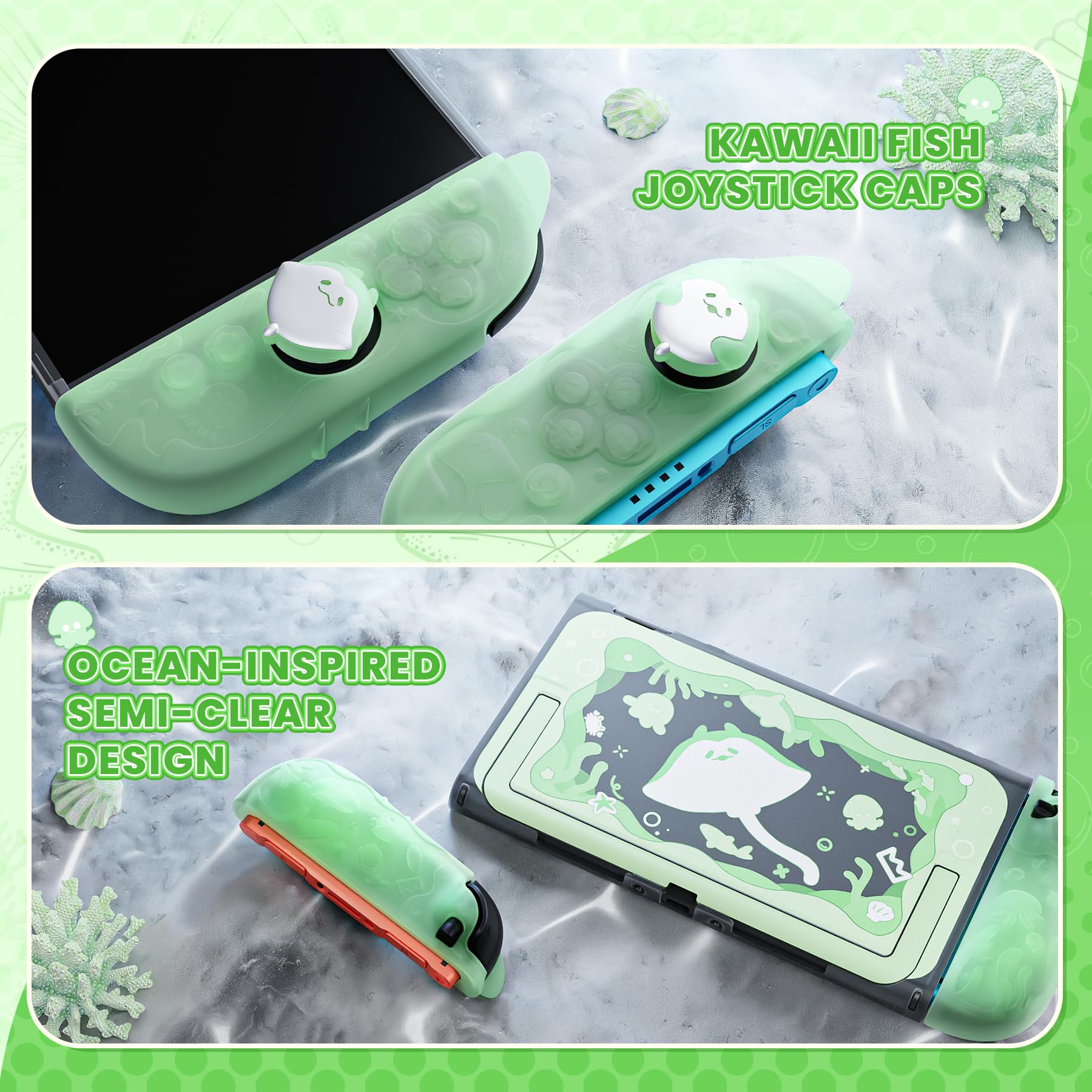 playvital Cover Dockable per Nintendo Switch 2, Custodia Grip Silicone per Joycon 2 &Copertura Console Protettiva Rigida &Copri Analogici Carini, Accessori per Switch 2, Ocean Whisper-Verde Pastello